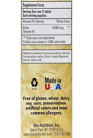Bio Nutrition Biotin 10,000 mcg, 60 Count