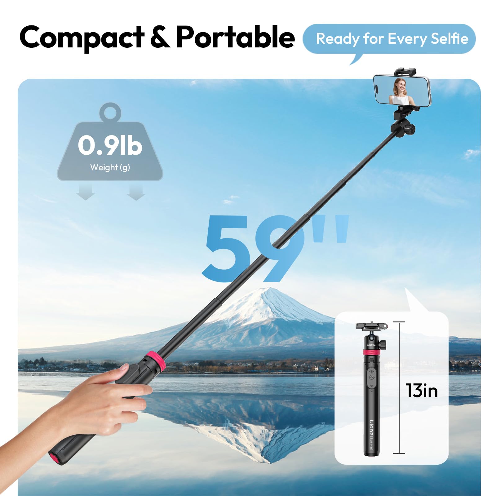 ULANZI MT-44 B Trépied Quadruple Double Support à Ouverture Automatique, Perche à Selfie 150cm avec Télécommande, Rotule 360°, Filetage 1/4", Compatible avec iPhone Samsung Caméra DSLR