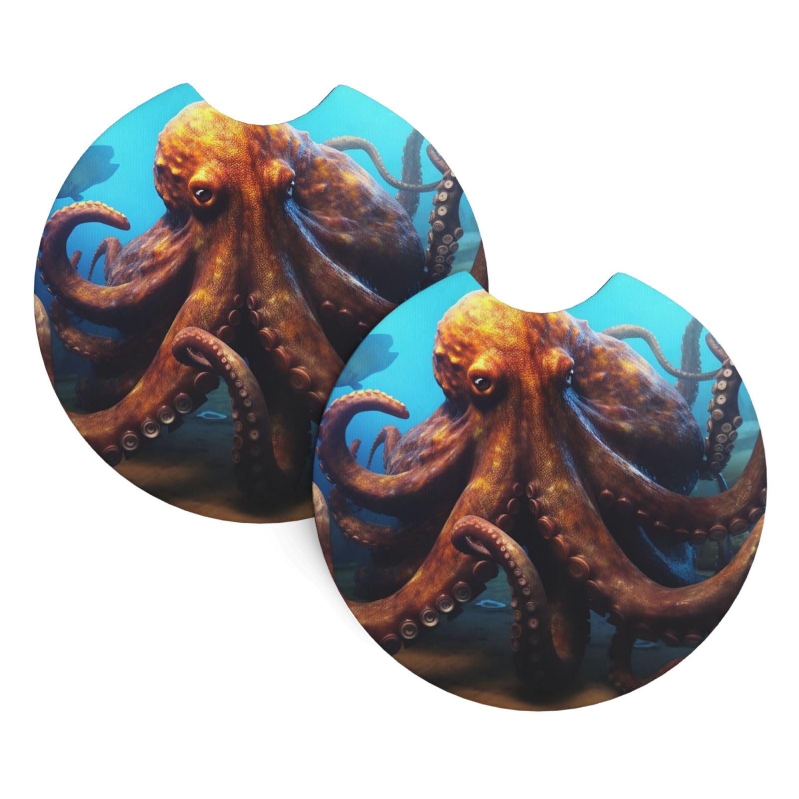 2 Pack Car Coaster for Cup Holders Huge Octopus Car Cup Coaster 2.7" Neoprene Non-Slip Automotive Cup Mat Universal Auto Car Interior Accessories for Women Men Cup Pad