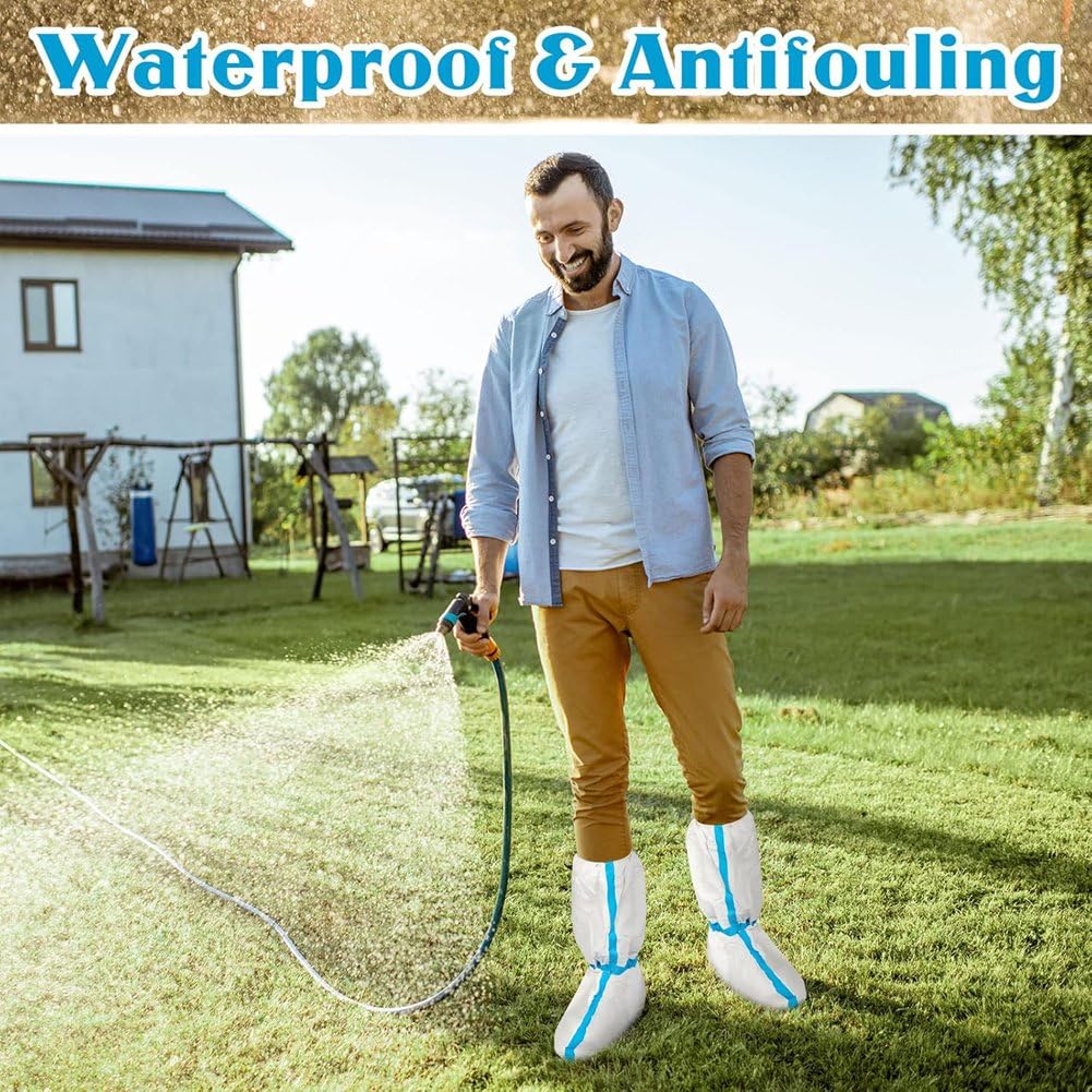 32 Stück Einweg-Überzieher für und Schuhe, Lange Stiefelüberzieher Aus Kunststoff, wasserdichte Regenüberzieher für Damen und Herren