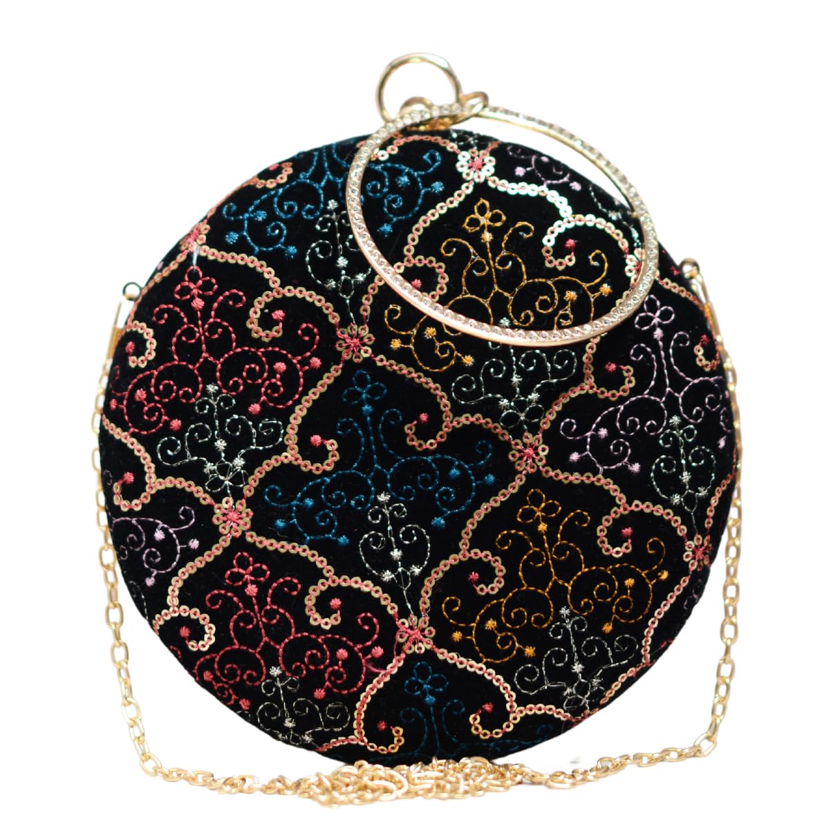 Artklim Multicolor Sequins Embroidery Round Party Clutch Bag For Women (B0D8HYZ16P) Amazon Price History, Amazon Price Tracker