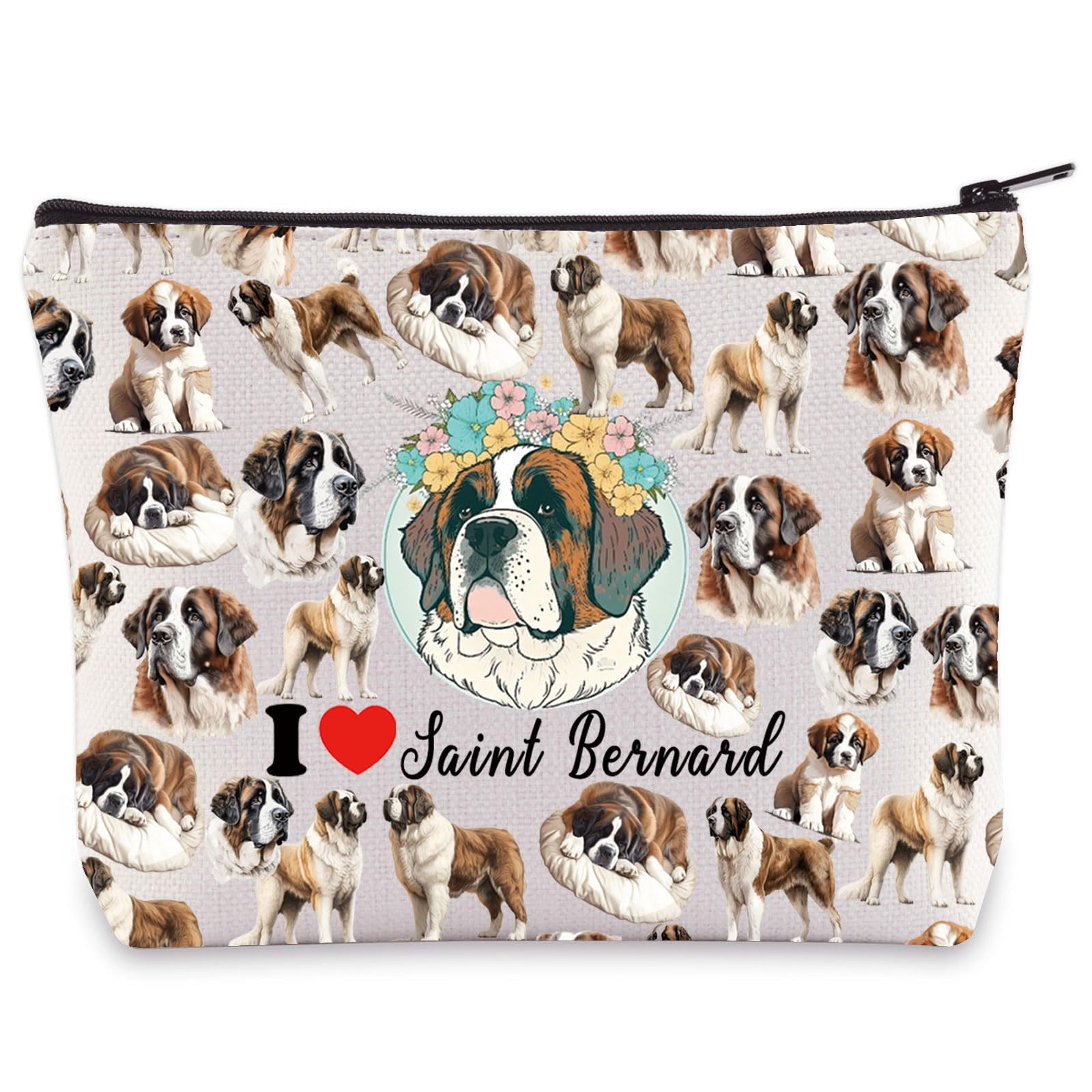 LEVLO Saint Bernard Dog Cosmetic Makeup Bag St Bernard Lover Gift I Love Saint Bernard Travel Pouch Bag St Bernard Merchandise