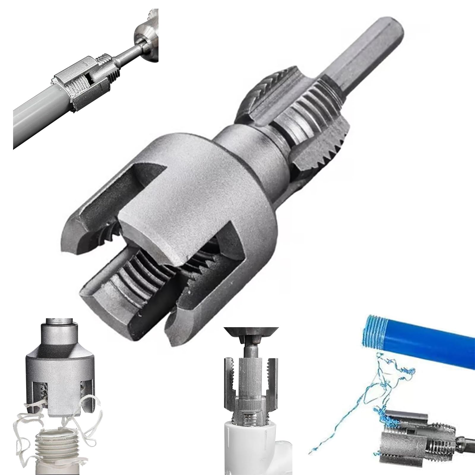 Pipe Thread Cutting Tool, Integrated Internal & External Pipe Threading Tool, Electric Drill Compatible PVC Pipe Threader Kit, Pipe Sizes Rethreading