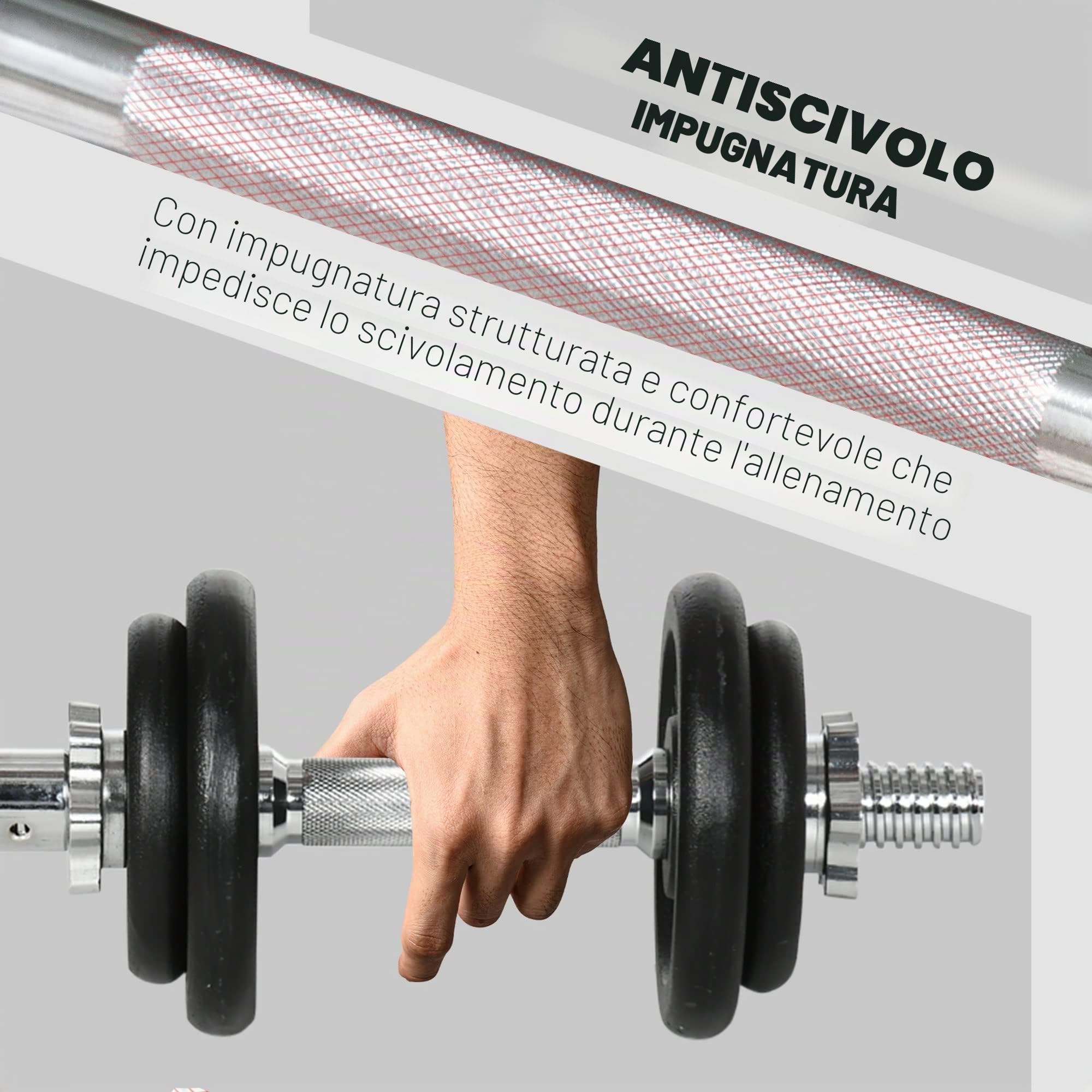 Soozier 44 lbs 2-in-1 Bilanciere e manubri regolabili, Nero | Set pesi liberi, impugnature antiscivolo, allenamento domestico.