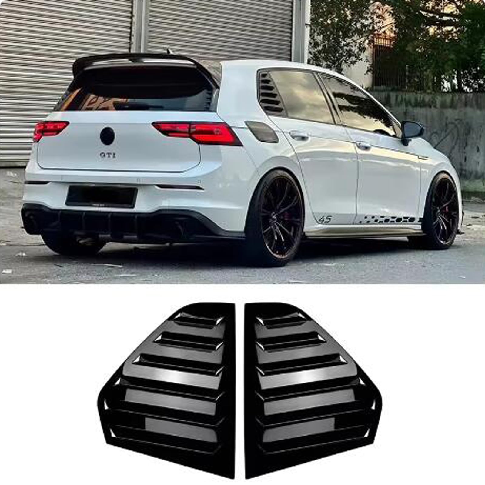 Heart Horse2pcs for V-W Volk/swagen Golf8 Golf MK8 GTI R 2020+ Accessories Sporty Car Auto Exterior Rear Side Window Louvers Air Vent Scoop Shades Cover Trim Blinds -Glossy Black