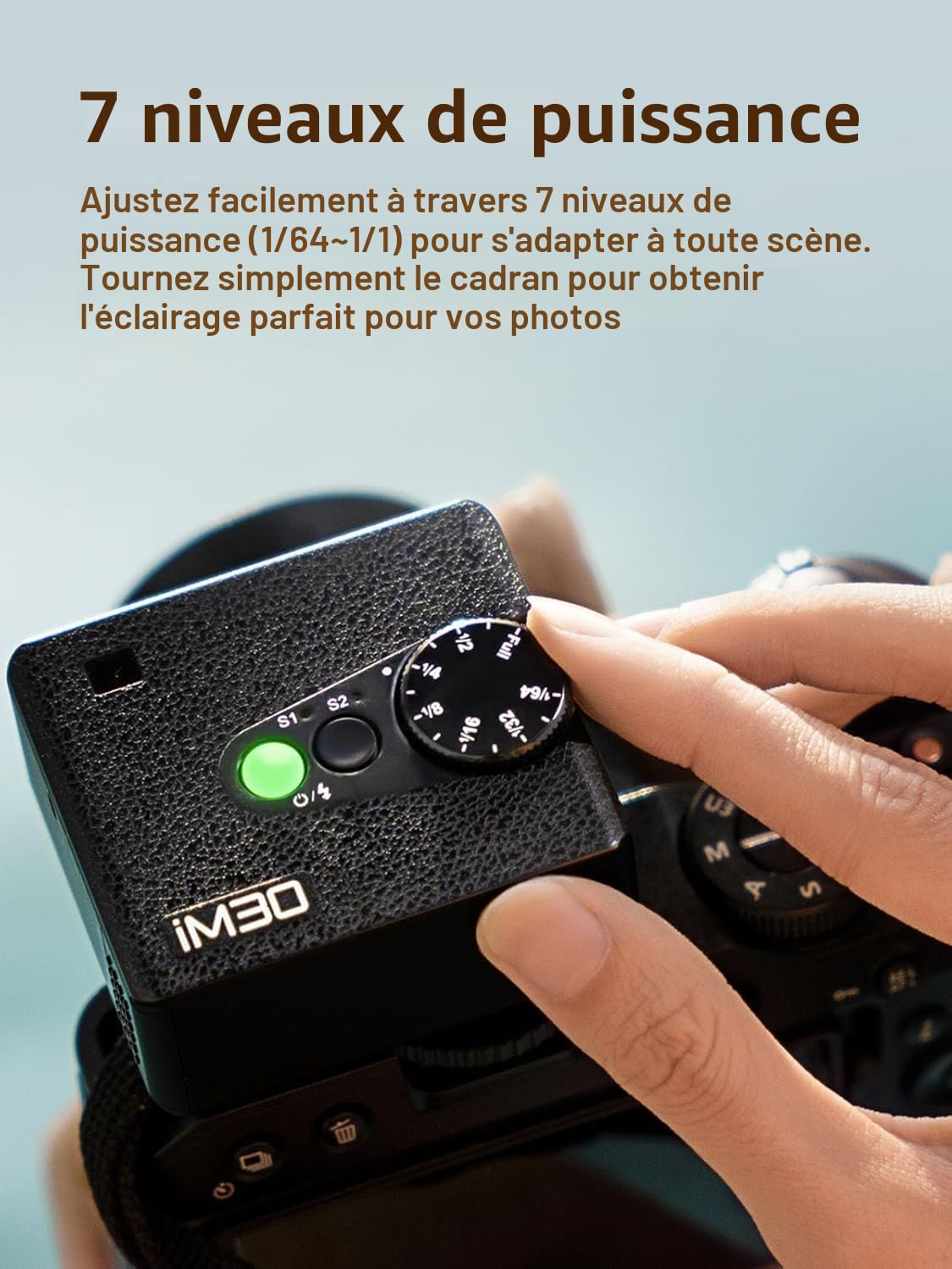 Godox iM30 Mini Flash Appareil Photo, Flash Manuel S1/S2 Contrôle Optique, Température de Couleur CCT 6500K,7 Niveaux de Puissance (1/64~1/1), Compatible avec Canon, Sony, Nikon, Pentax,Panasonic