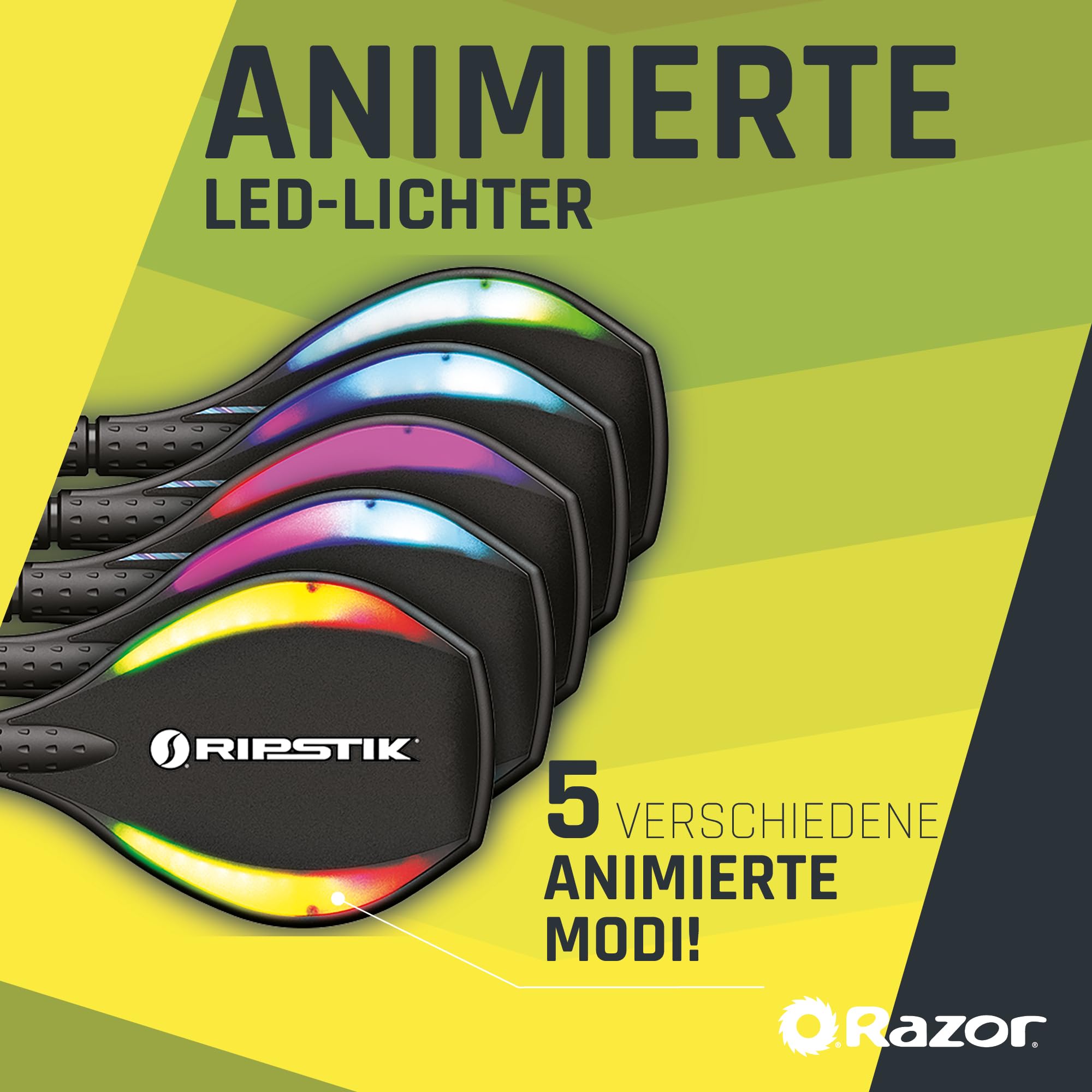 Razor Ripster Lightshow Waveboard - Rollbrett für Kinder ab 8 Jahren mit 360° Lenkung, bewegungsaktiviertem Lichtdeck, 5 Lichtmodi, Anti-Rutsch, kompaktes & leichtes 2-Rad-Board - Schwarz