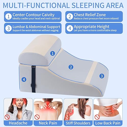 Miniatura 3 de Almohada de lectura para cama para adulto, almohada de cuña de espuma viscoelástica con soporte lumbar ajustable, cojín de respaldo para sentarse en