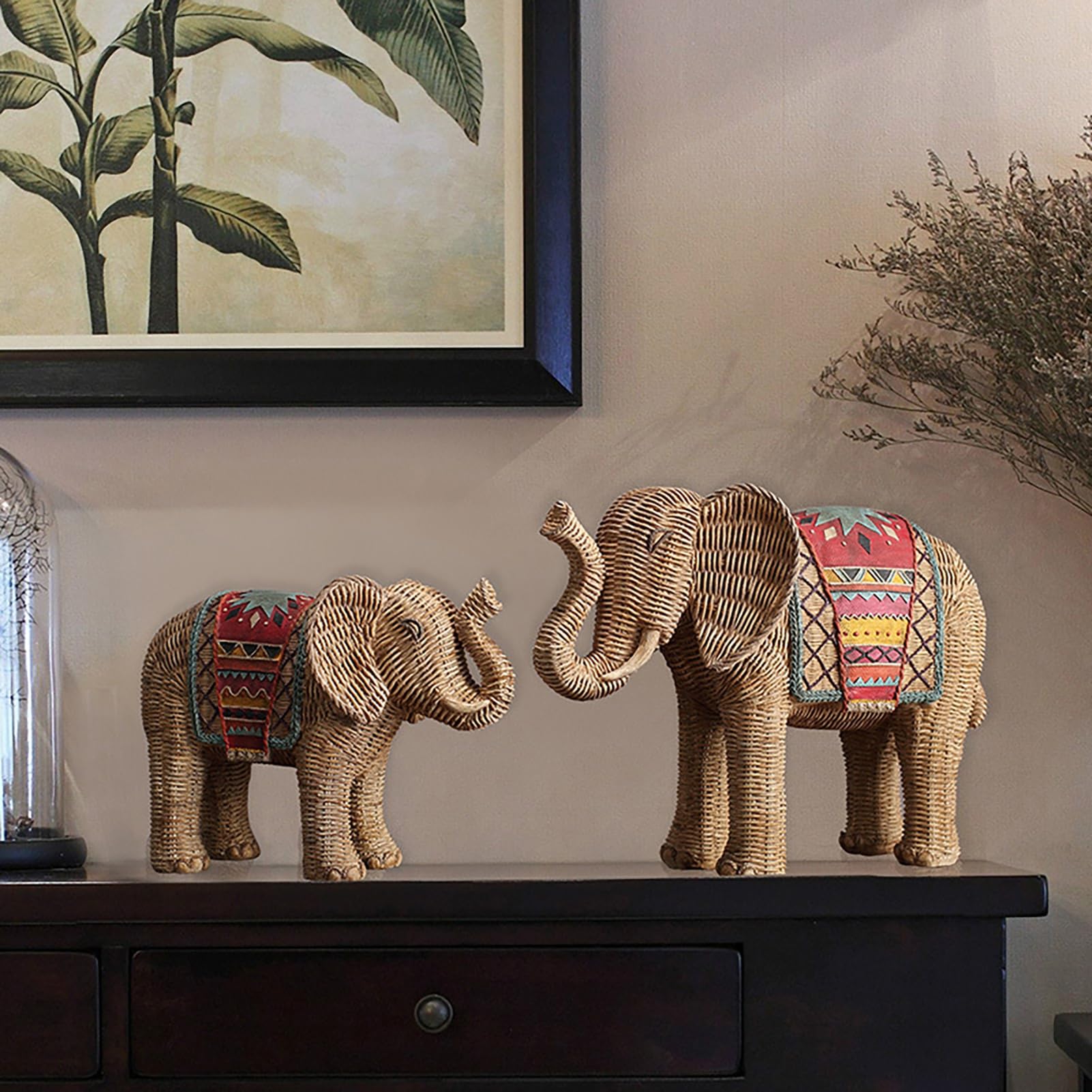 Genérico Estatua De Elefante De Resina, Figuras De Elefante De Imitación De Mimbre Trenzado, Escultura De Animal Hecha A Mano, Detalle Salón,Small