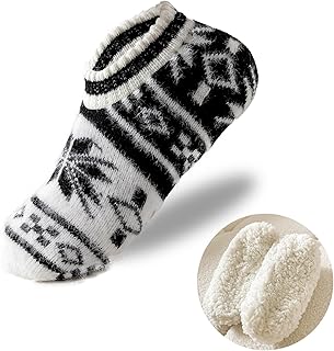 Ankle Slipper Socks For Women With Grippers, Warm Winter Non Slip Low Cut Fuzzy Womens Slipper Sock, Non Skid Thick Fleece Lined Hospital Slipper Socks Size 5 To 8 For Cozy Indoor