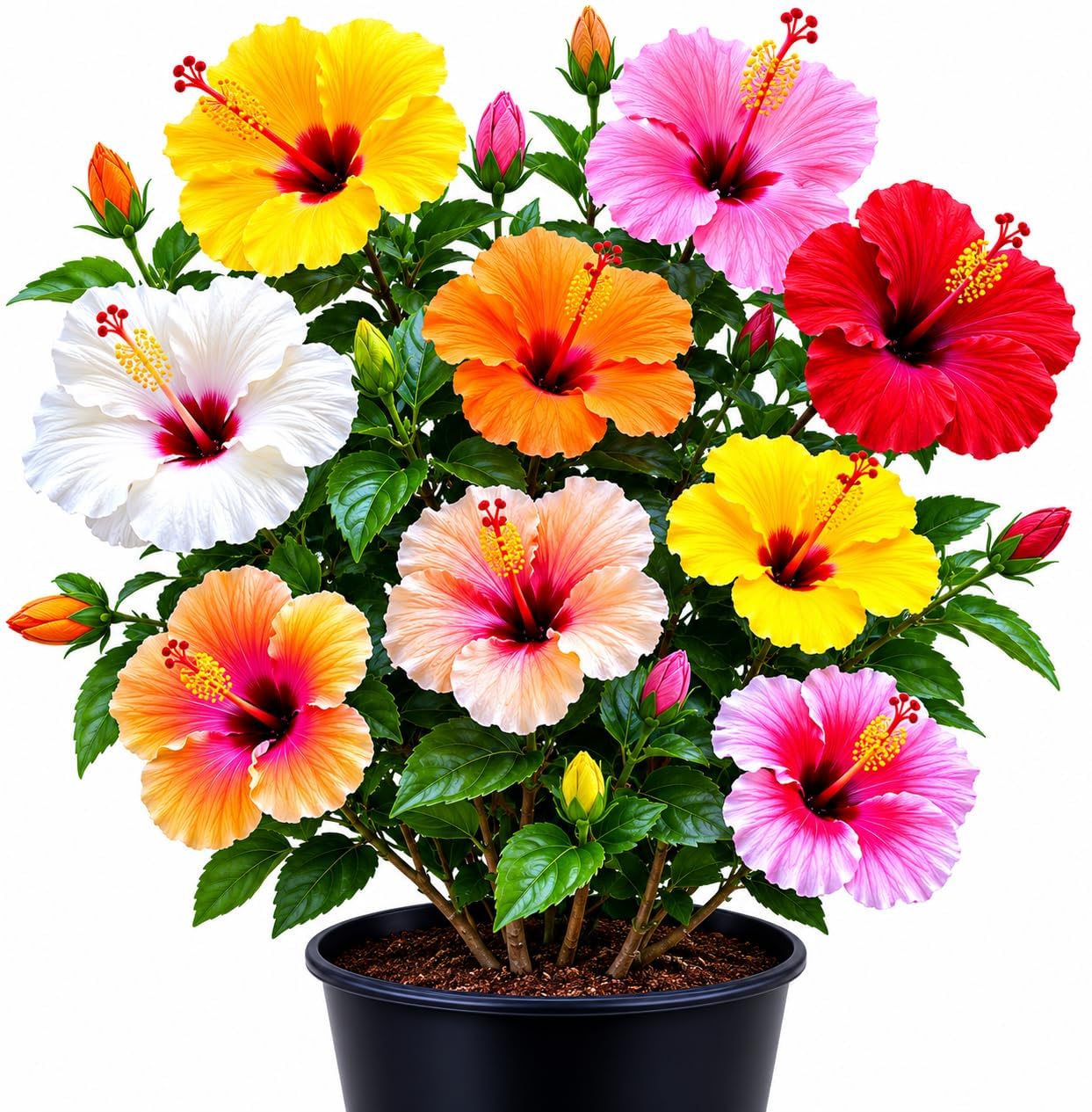 Live Multicolour Rainbow Hibiscus Plant (Gudhal) | Rare Hybrid Double Petal Flowering Shrub | Healthy Rooted Live Plant with Pot for Home Garden & Balcony (Pack of 1)-image-40
