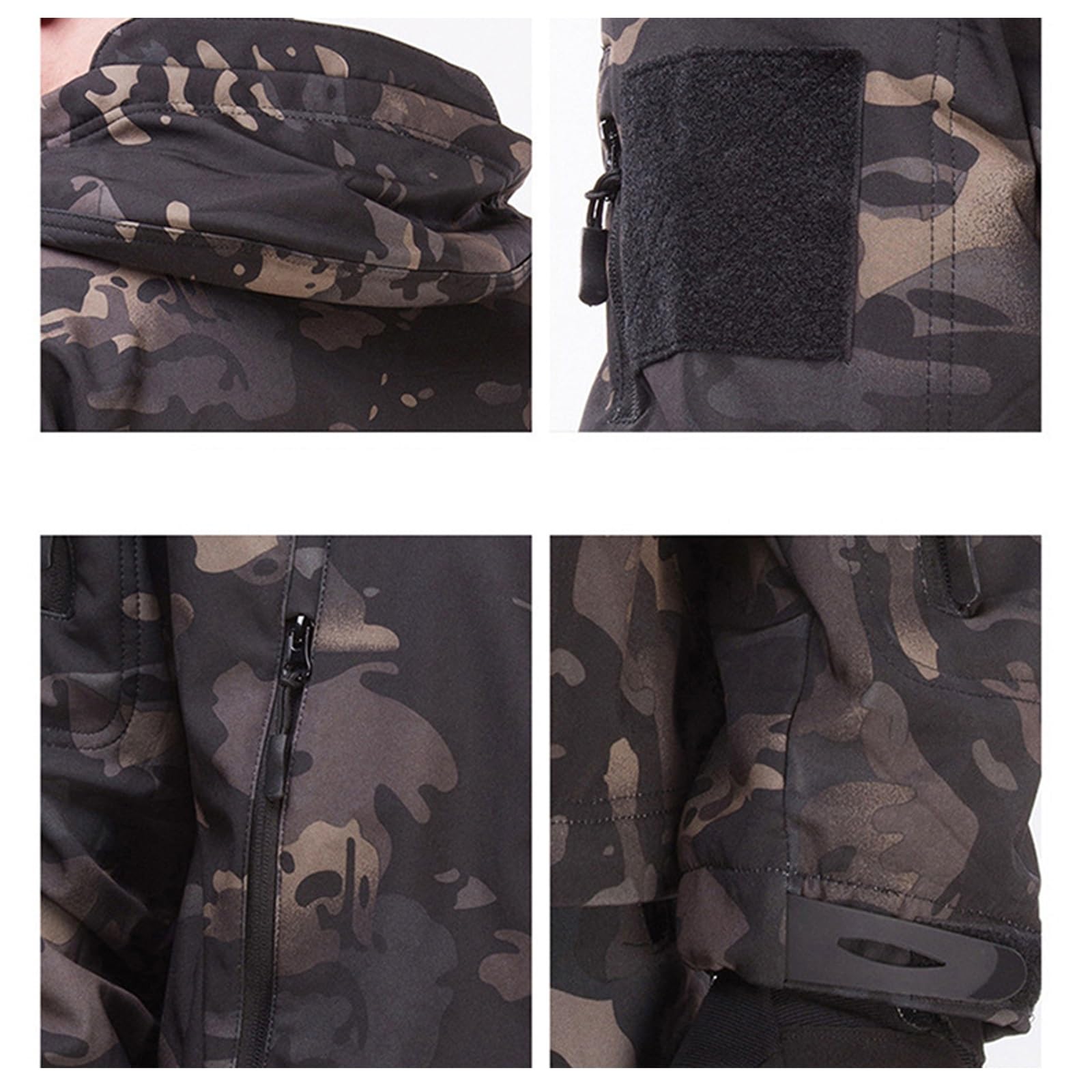 Męska kurtka taktyczna, softshell, outdoorowa, kamuflażowa, kurtka z kapturem, kurtka myśliwska, wodoodporna, ciepła