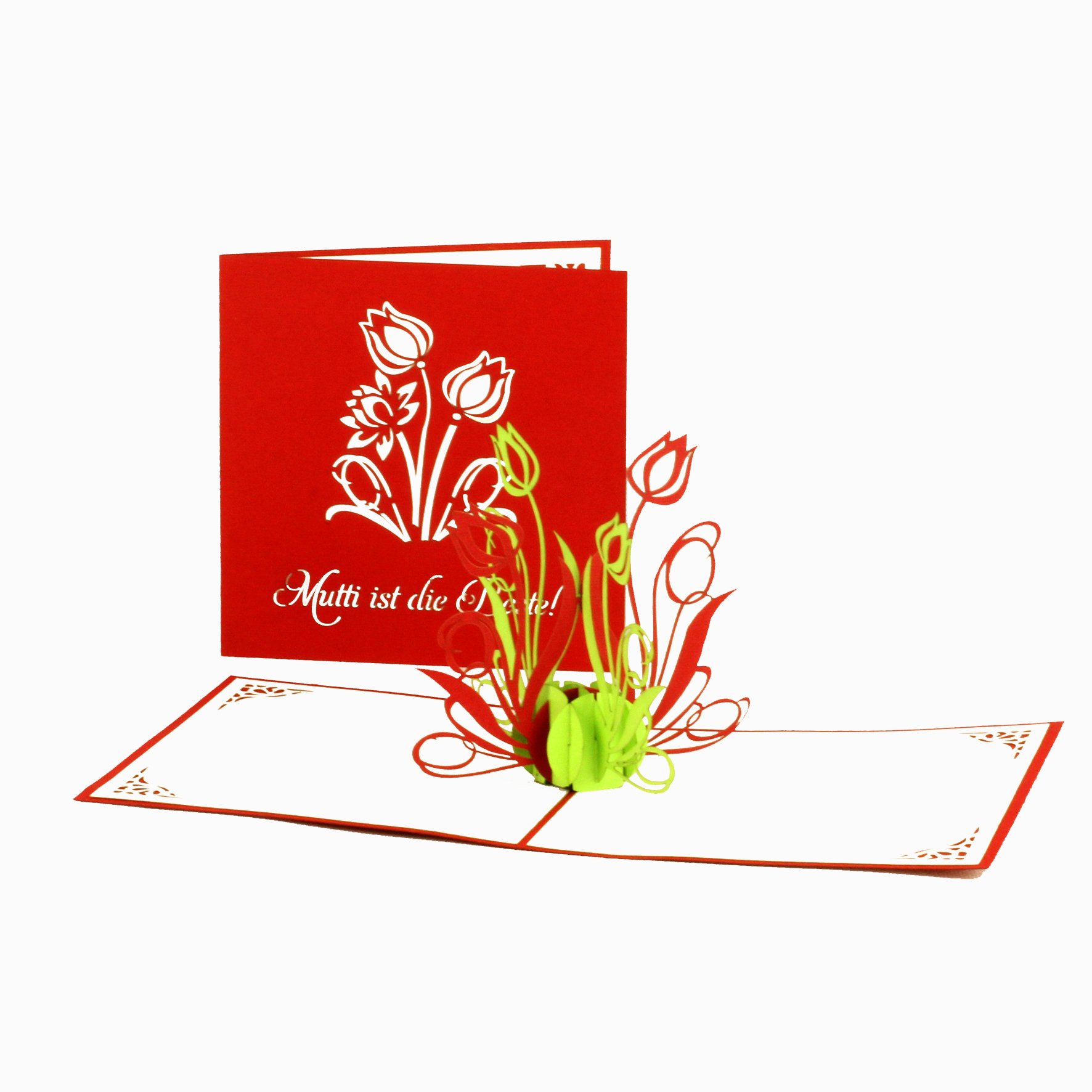 3D Muttertagskarte „Mutti Ist Die Beste“ – Pop-Up Karte Mit Blumen, Inkl. Umschlag, 12x12 Cm