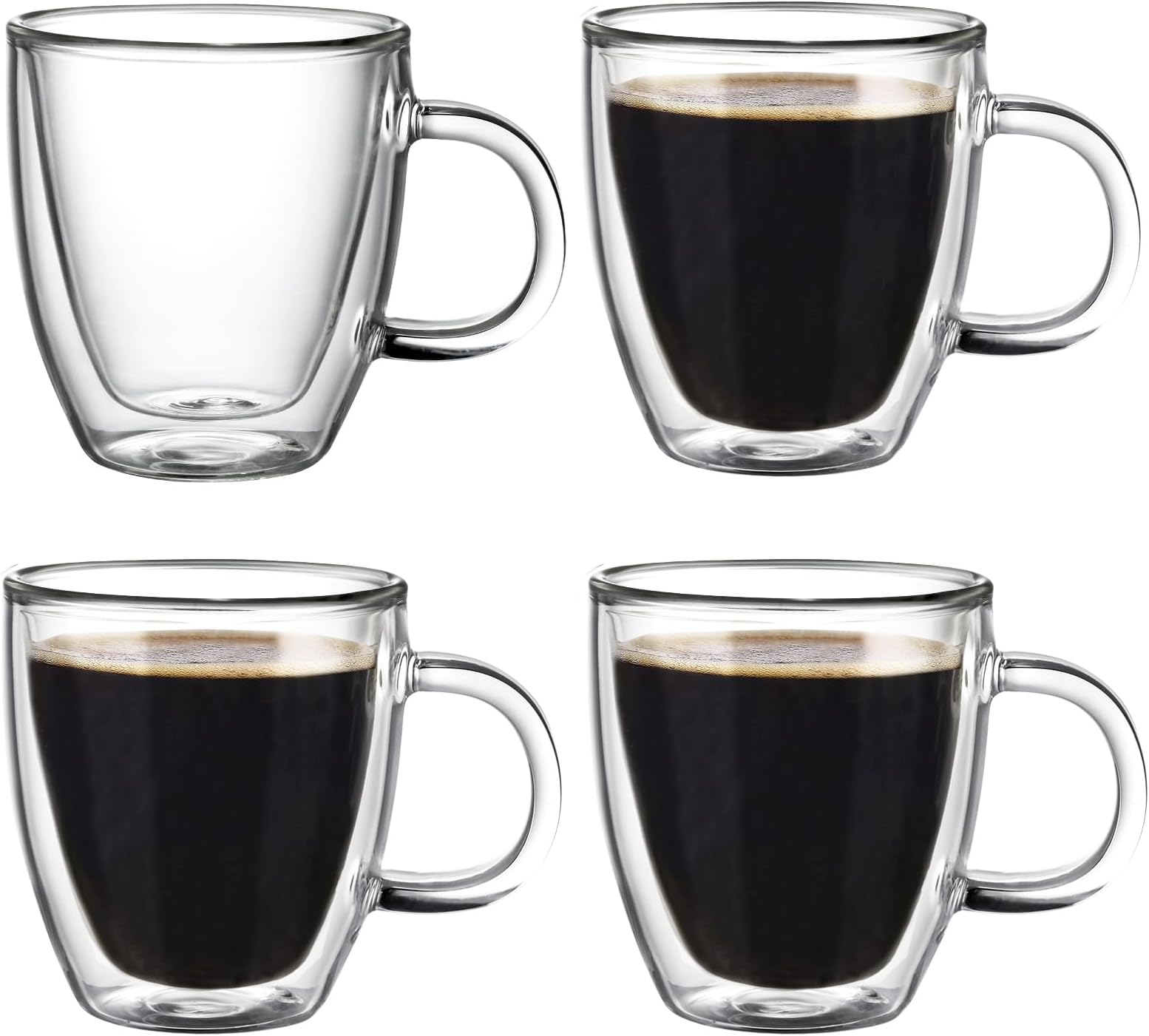 Espresso Cups Set, Insulated Double-Walled Glass, 5.2 Oz, Clear