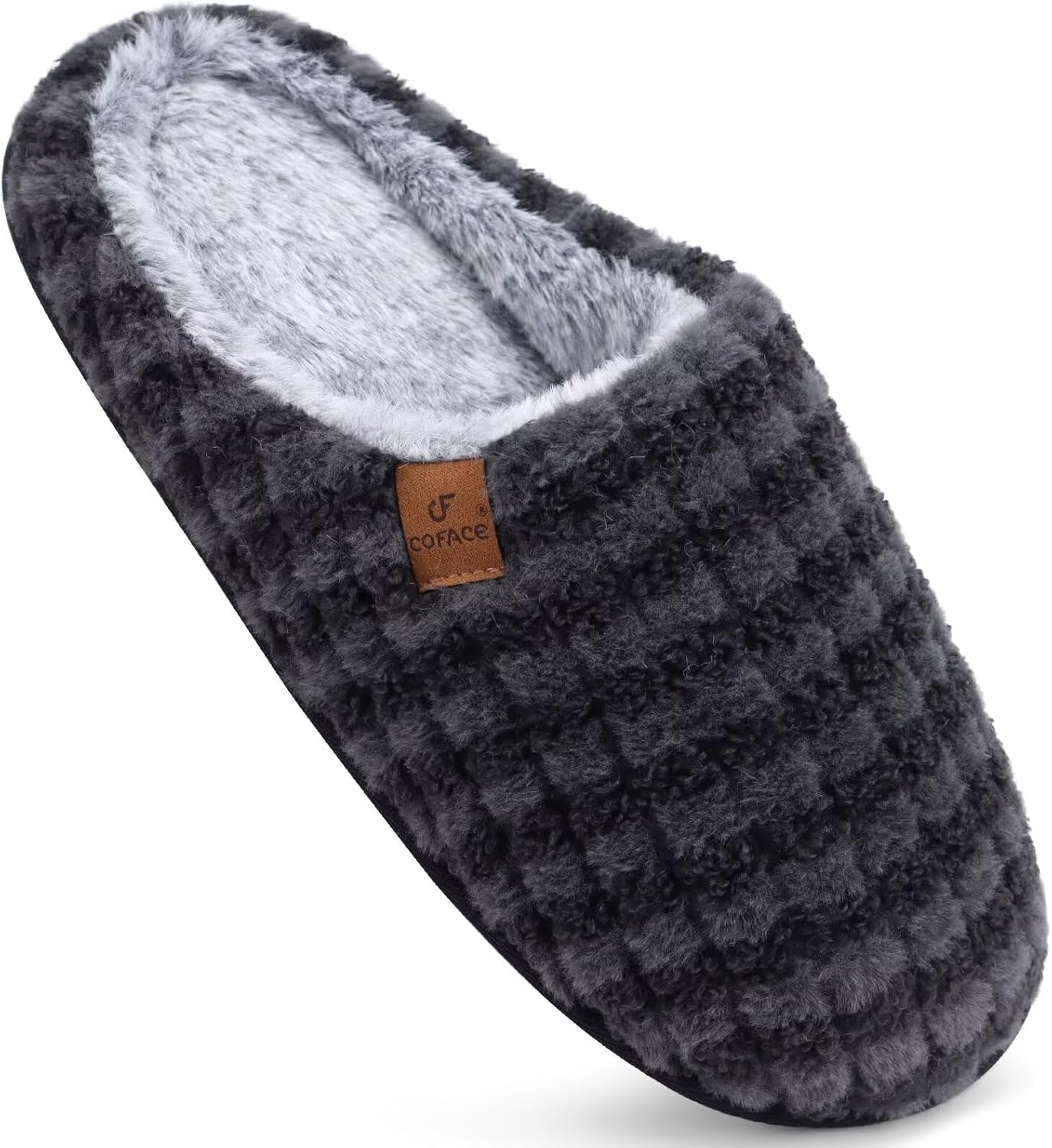 COFACE Womens Cozy Memory Foam Scuff Slippers Ladies Fuzzy Warm Slip On House Shoes With Arch Support, Indoor Outdoor Rubber Sole