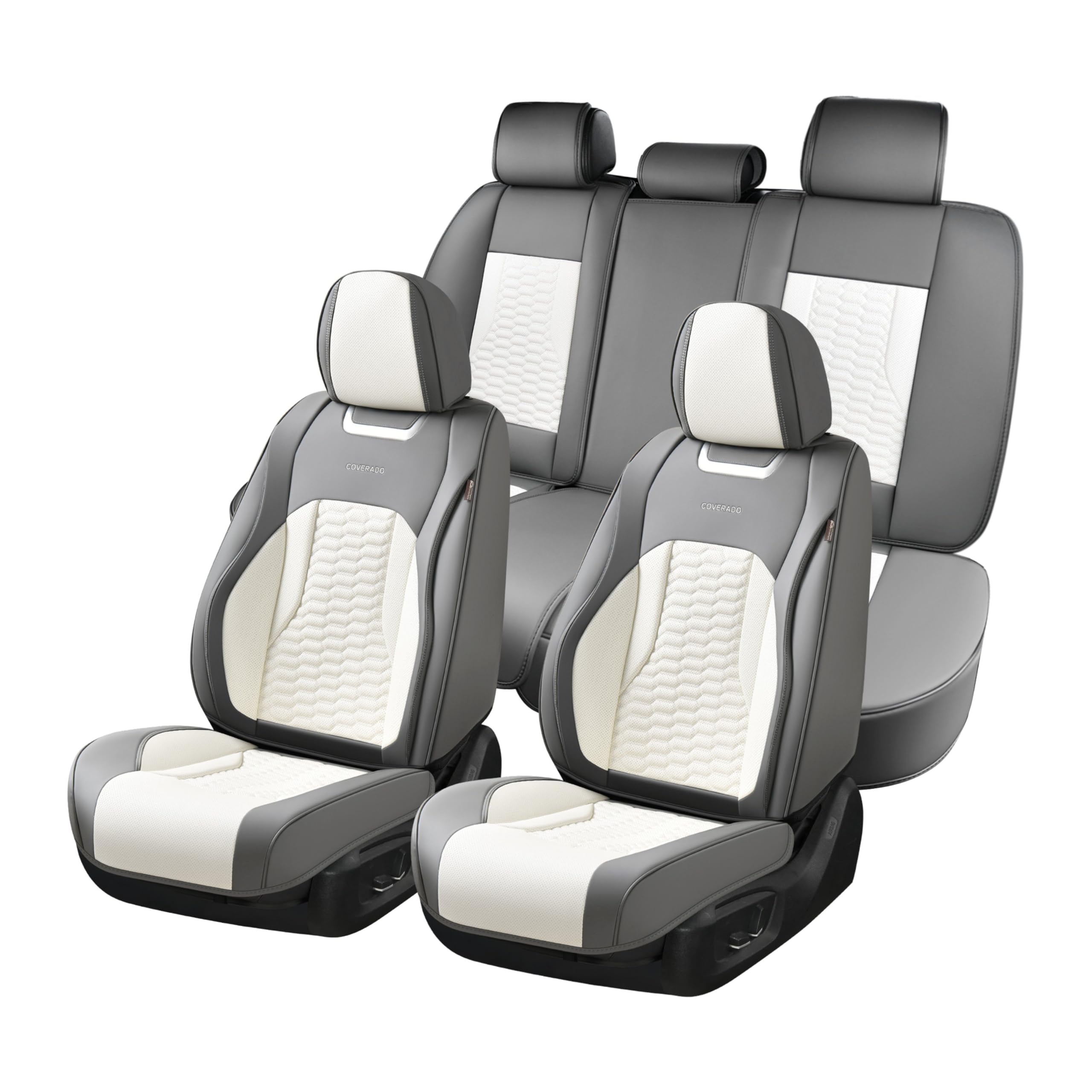 Coverado Seat Covers for Cars, Luxury Leather Seat Covers Full Set, Waterproof Automotive Seat Covers Protector Universal Fit for Most Sedans, SUVs, Pick-up Trucks(Gray&amp;White)