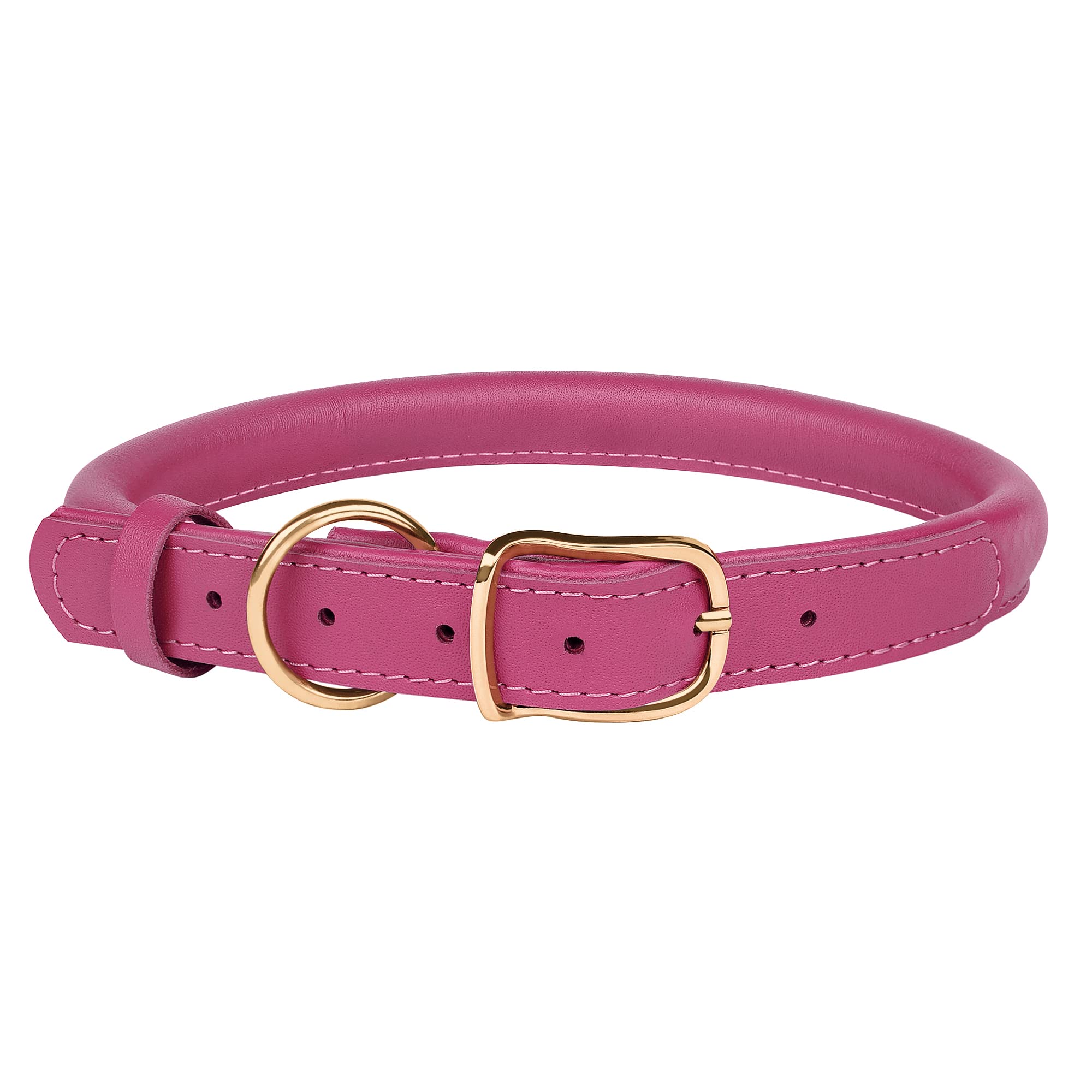 MUROM Rolled Leather Dog Collar Durable Round Rope Pet Collars for Small Medium Large Dogs Puppy Pink Purple Green Red Brown Gray (8"-12" Neck Fit - Image 2