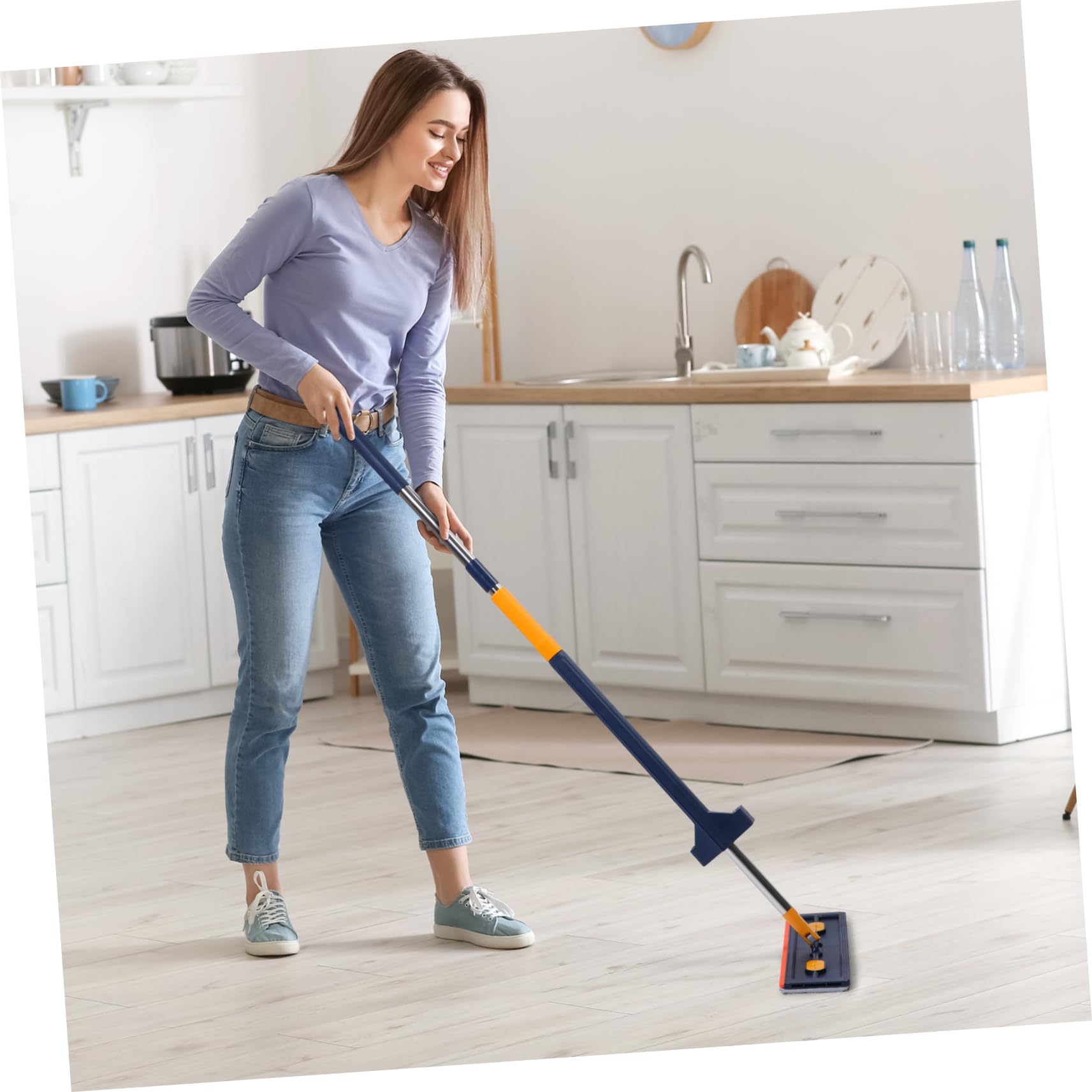 Yardenfun Trapeador de Polvo Plano sin Lavado Rasqueta Exprimidor, Material PVC y Aleación, Adecuado para Limpieza Profunda en Suelos de Parquet y Azulejos