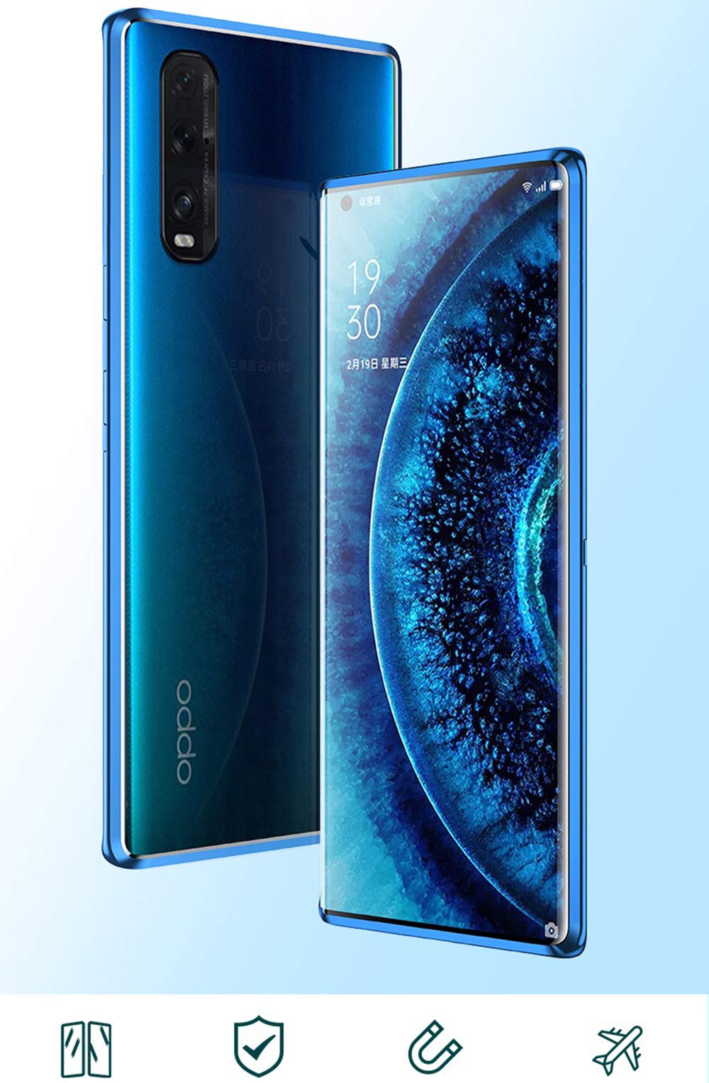 DESSEN Cover per Oppo Find X2 Neo - Silicone Custodia Antiurto Protezione Fotocamera Case Sottile e Morbida TPU Bumper Antishock Anti-Impronte, Blu Scuro