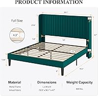 Vista 65 de SHA CERLIN Base de cama de terciopelo tamaño King con cabecera capitoné de canal vertical, plataforma tapizada con listones de madera, no necesita