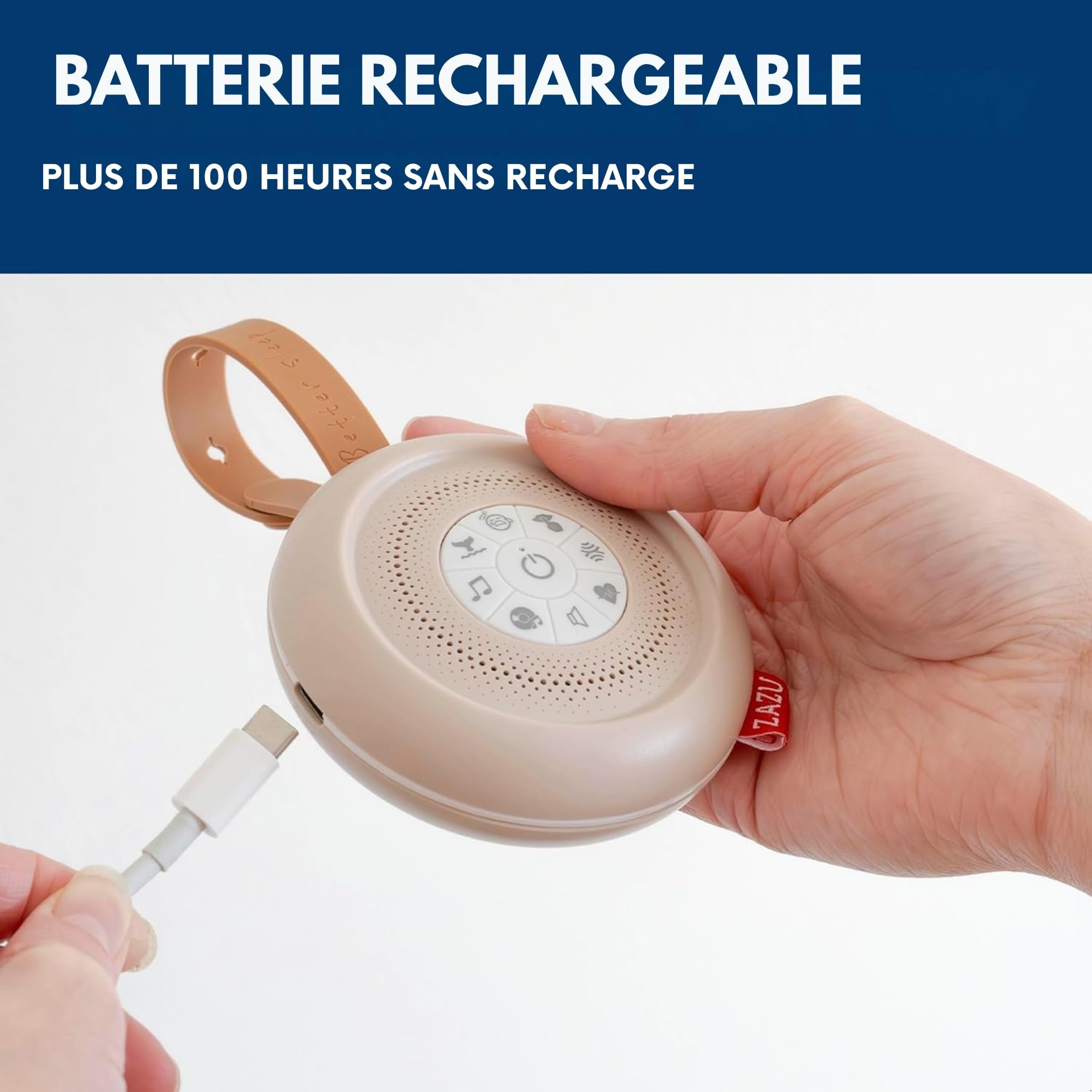ZAZU Suzy Deluxe – Machine à Bruit Blanc Bébé Rechargeable | 14 Sons Apaisants | Capteur de Pleurs | Minuteur 20 Min | USB-C | Portable | Autonomie 100h