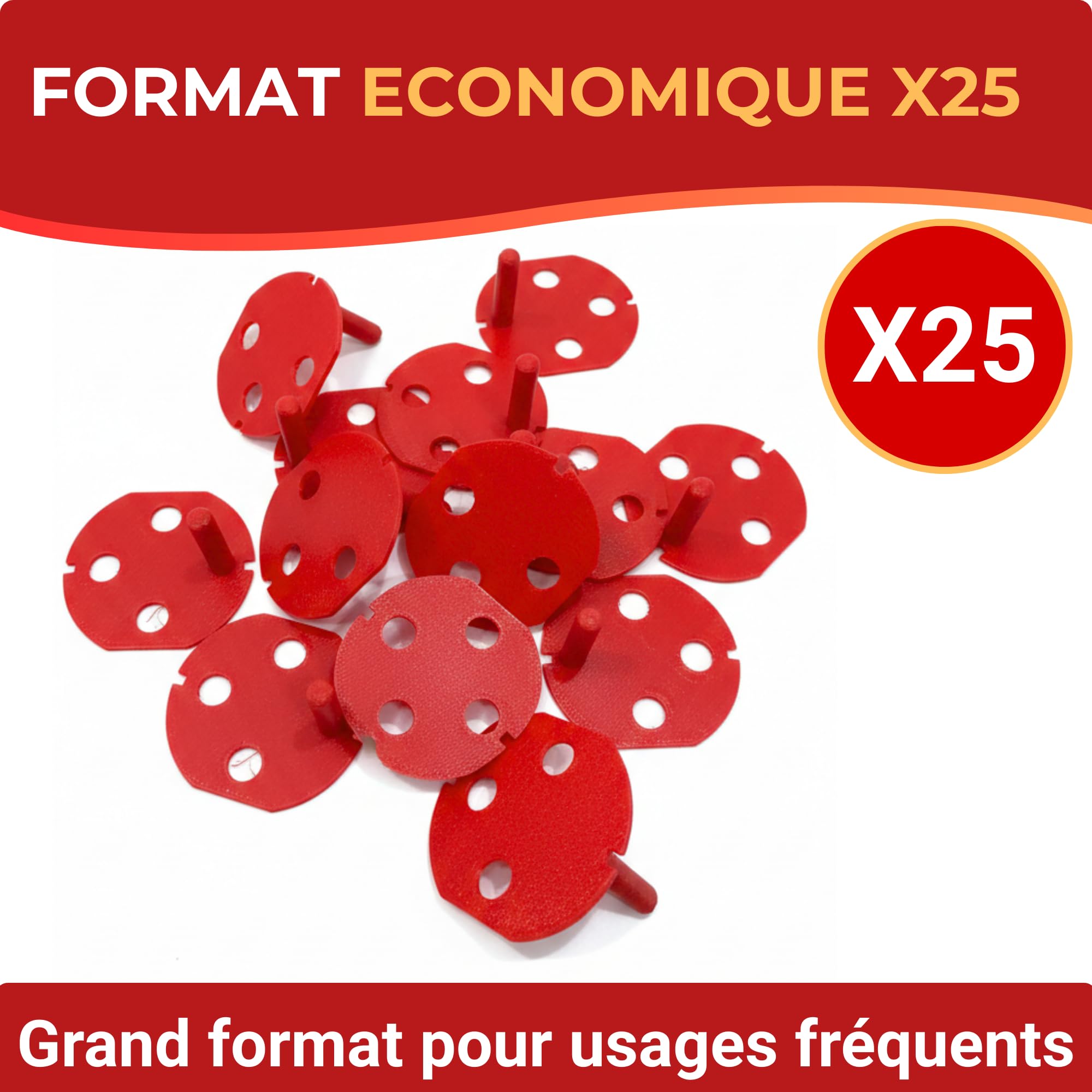 Lot de 25 Détrompeurs Prise Rouge 2P+T – Clips pour Fiche Mâle 2P+T – Compatible Prises Rouges à Détrompage – Installation Sans Outil
