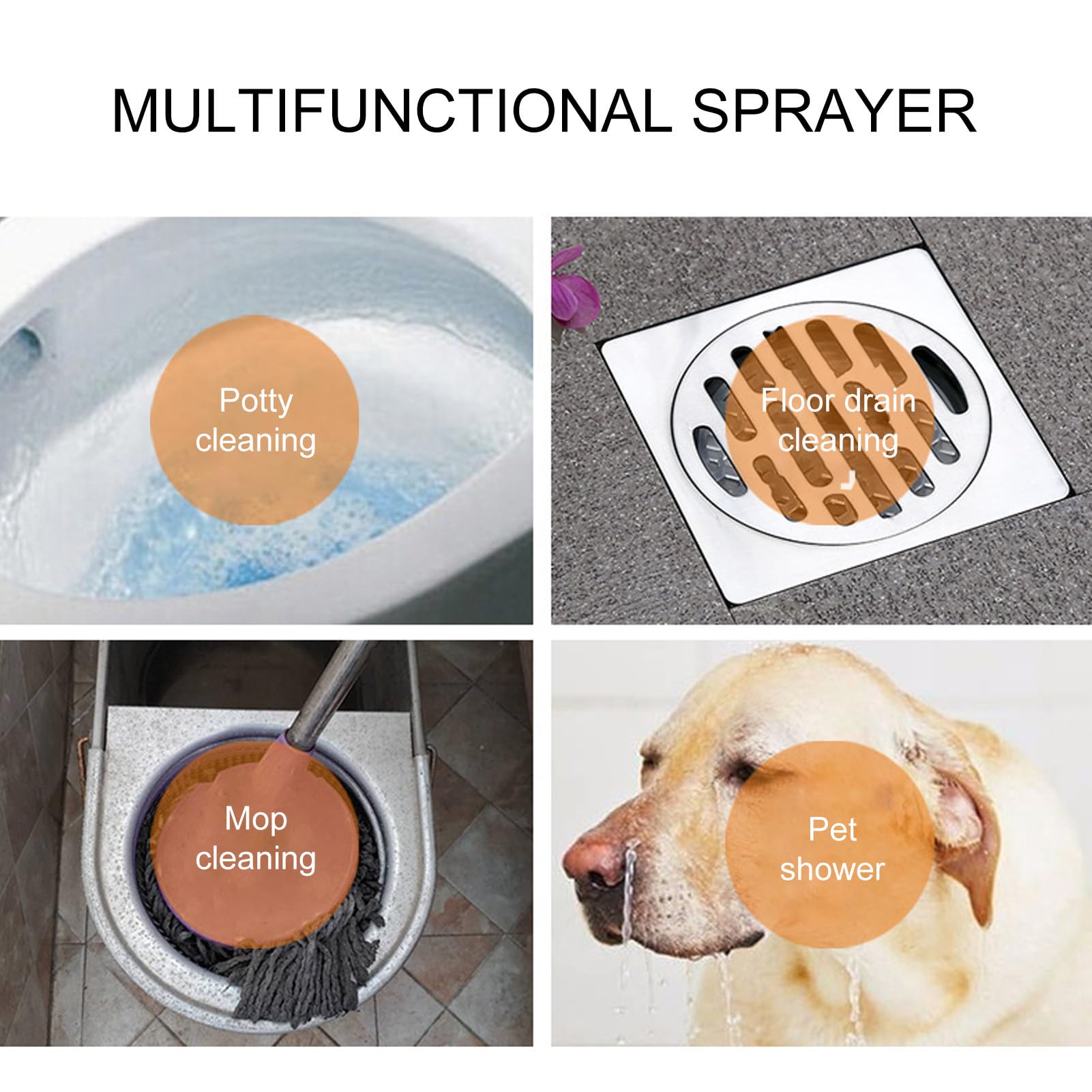 YUYTE Handheld Bidet Toilet Sprayer Head Stainless Steel Water Pressure Spray Attachment for Kitchen and Toilet Cleaning — view 4