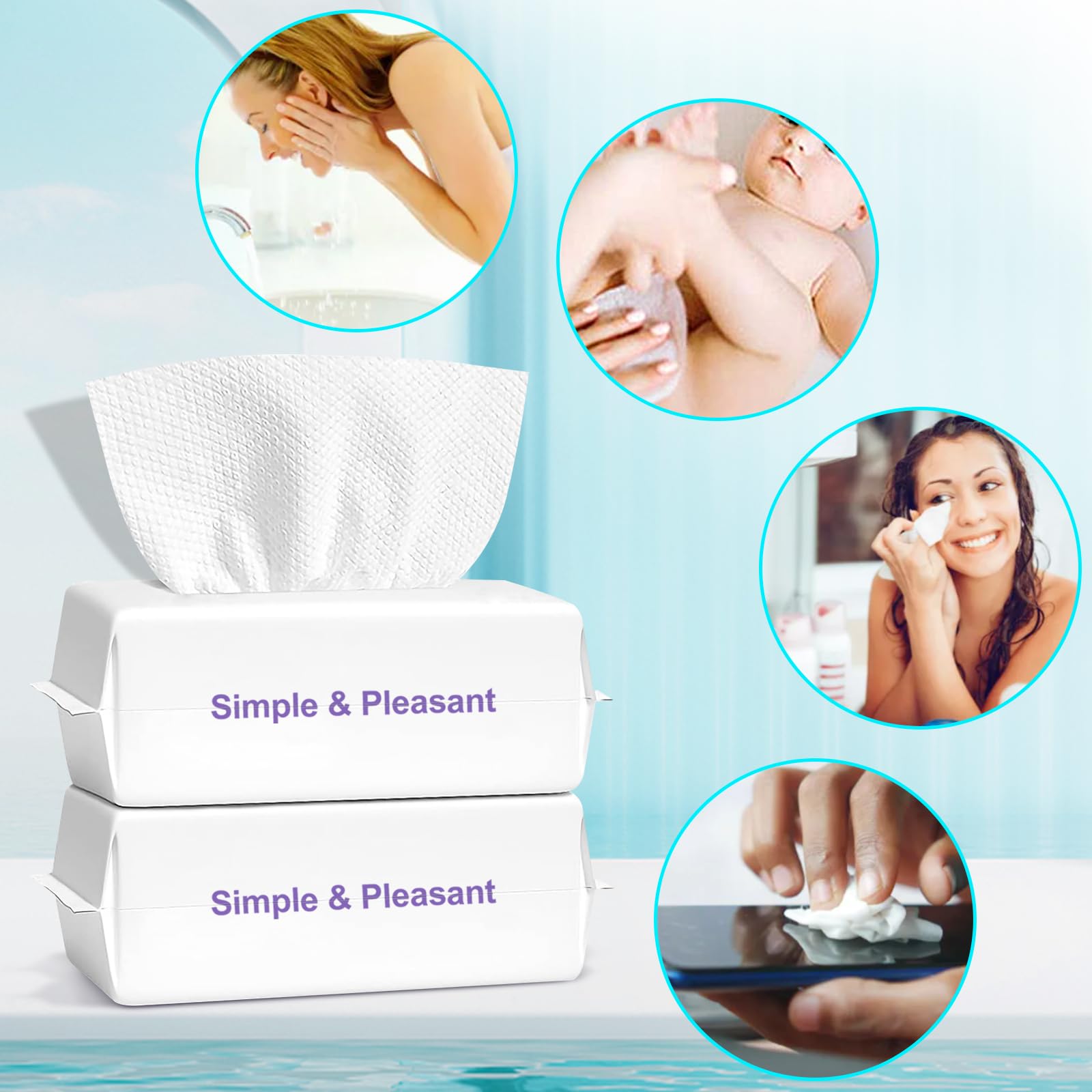 Serviettes Jetables Visage Coton Lingettes Sèches Utilisation Humide Sèche Peaux Sensibles Bébé Démaquillantes Soin Voyage 2 Paquets