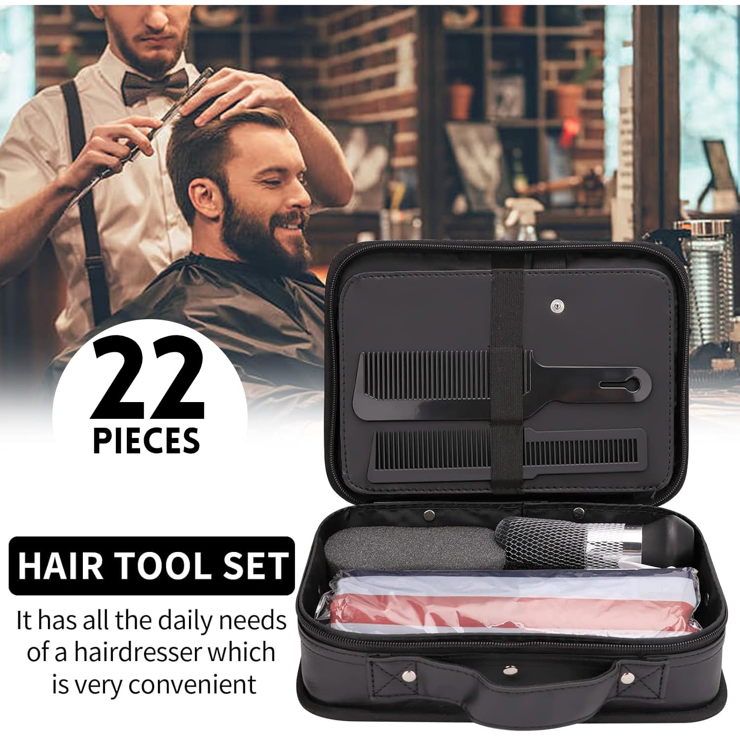 Hair Cutting Kit, 22 Pcs Professional Barber/Hair Salon Tool Set, Barber Bag Includes Hairdressing Scissors Shears, Barber Cape, Combs... Complete Hair Cutting Kit for Barber, Salon, Home Use