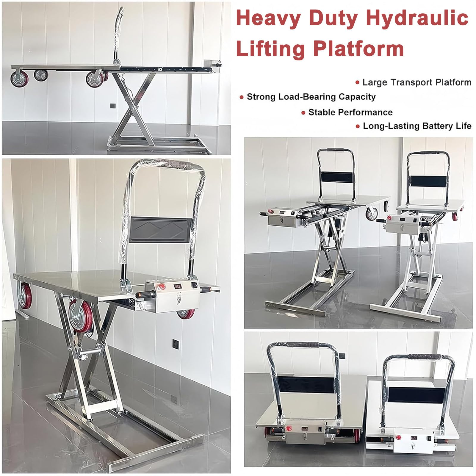 Hydraulischer Hubwagen, 120 x 70 cm Plattform, 300 kg Tragkraft, elektrischer Scherenhubtisch mit Rädern für Materialhandhabung und Transport