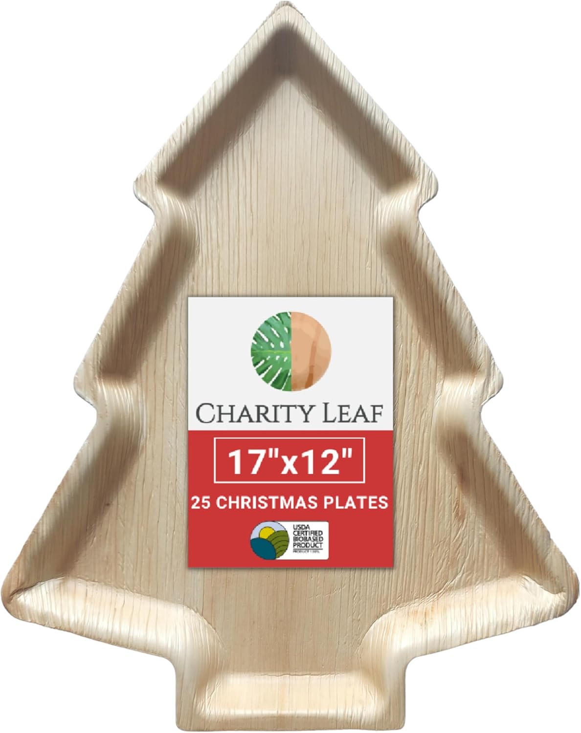 Charity Leaf Disposable Palm Leaf 17"x12" Christmas Plates (25 pieces) Bamboo Like Serving Platters, Disposable Boards, Eco-Friendly Dinnerware For Christmas, Weddings, Catering, Events