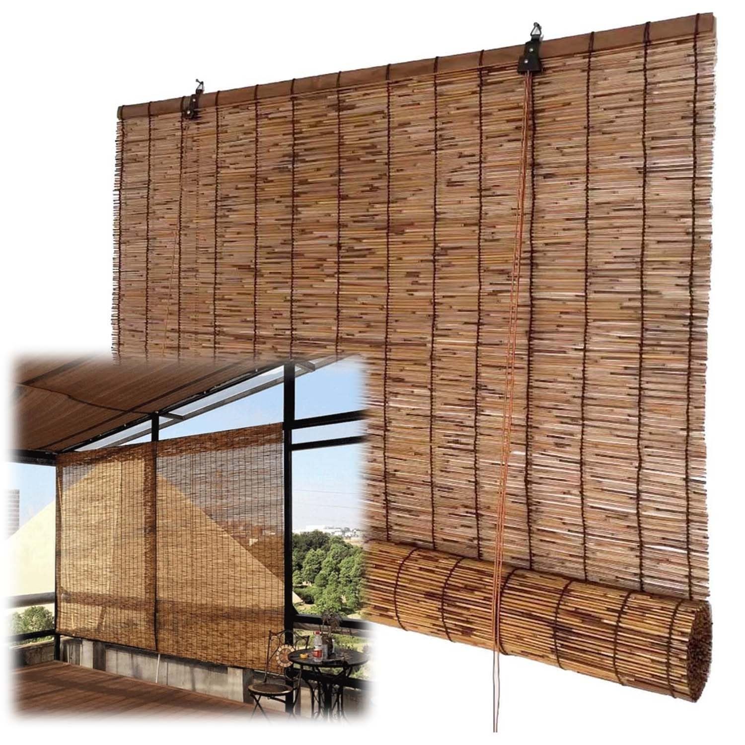 Natural Bamboo Roll Up Shades - Light Filtering Cordless Roller Blinds for Indoor/Outdoor Patio, 22" - 72" Wide