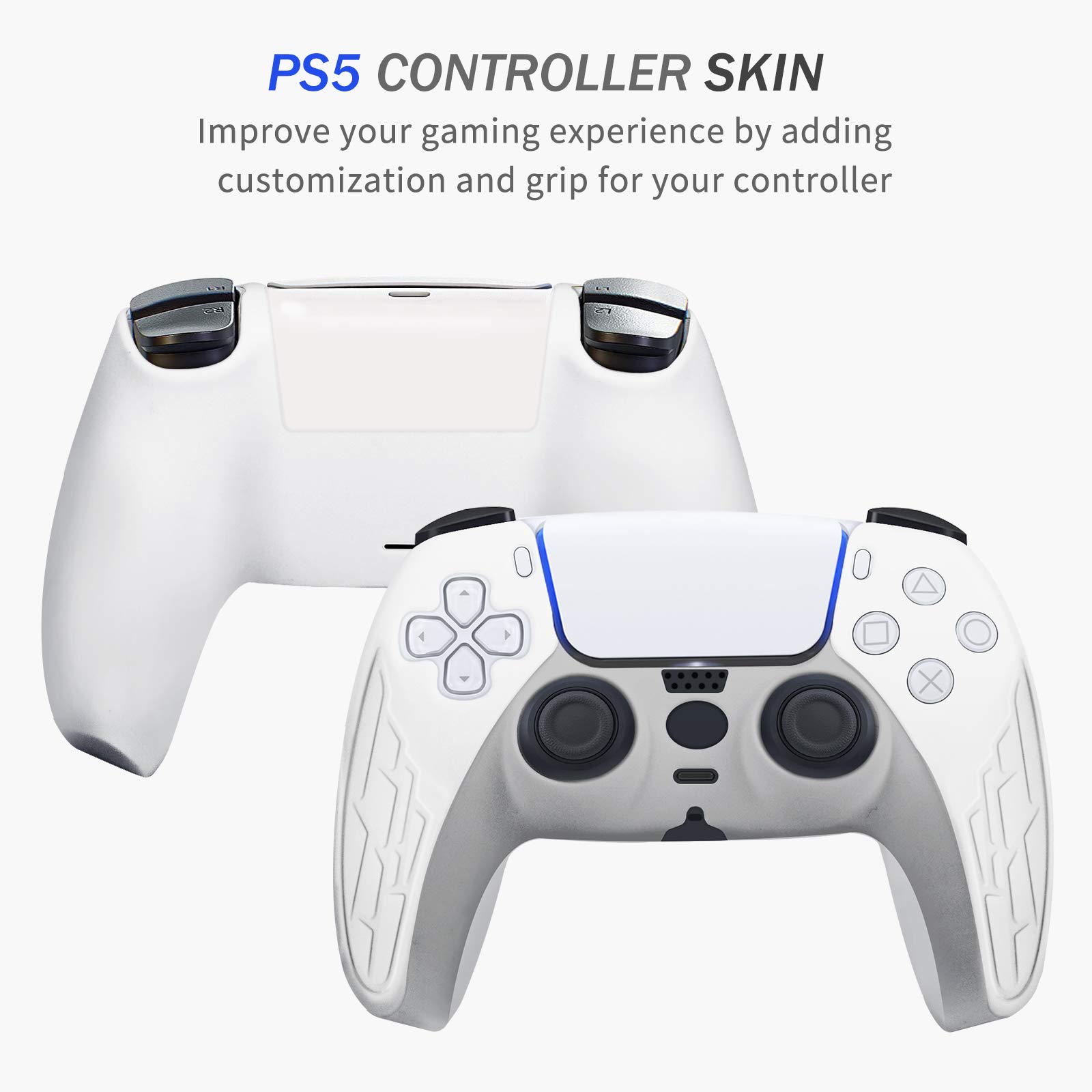 Newseego PS5 Controller Funda [2 Unidades], Funda Protectora de Silicona Suave Antideslizante para la Piel con 16 Piezas de Agarre para el Pulgar para PlayStation5 Controller,Negro + Blanco