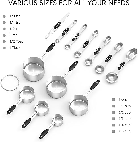 Miniatura 8 de TILUCK Juego de tazas medidoras y cucharas medidoras magnéticas, tazas medidoras de acero inoxidable, 6 cucharas medidoras de acero inoxidable