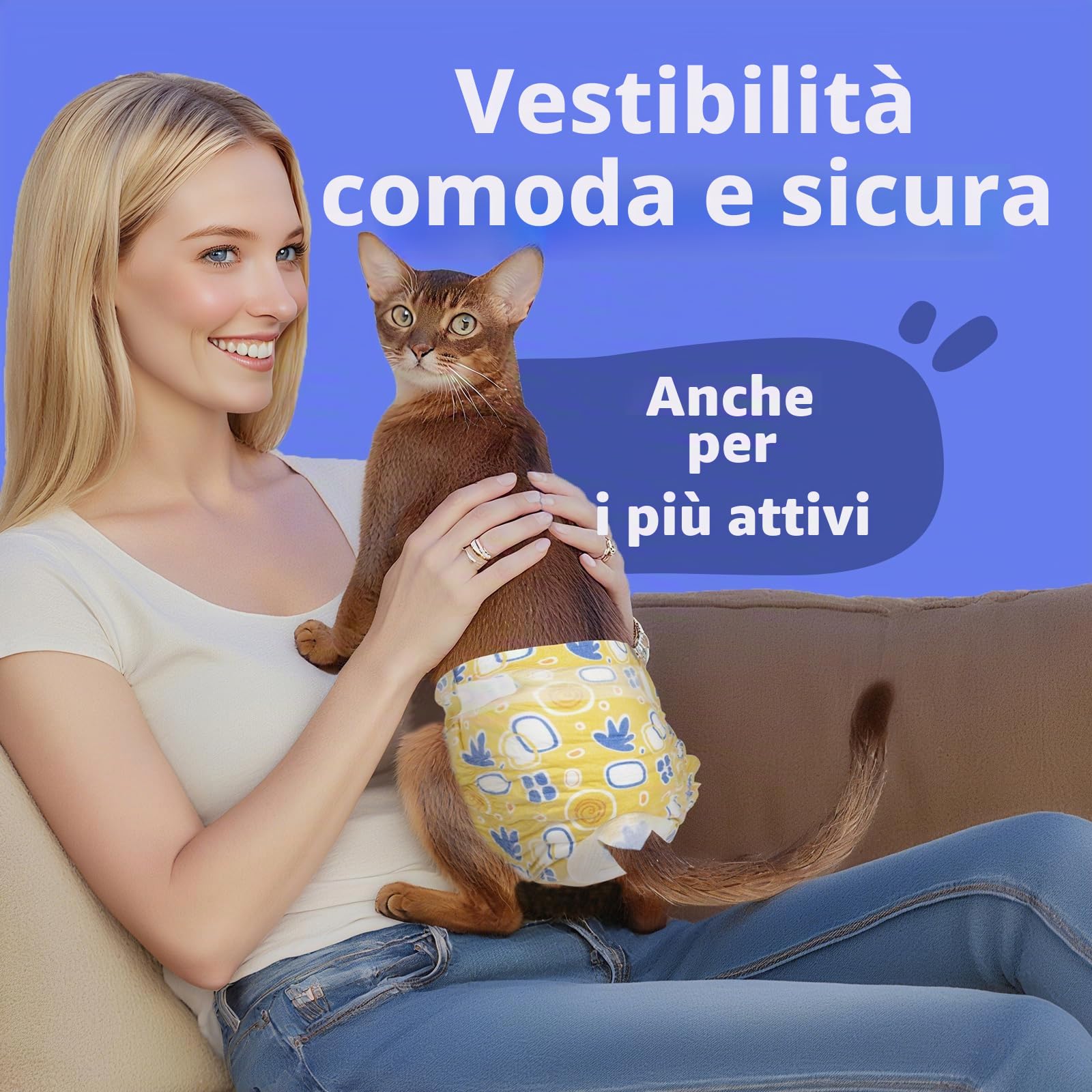 MICOOYO pannolini per gatti, pannolini per gatti super assorbenti con fori in schiuma regolabili, mutandine-pannolino usa e getta per cagne in calore (XS, 24 pezzi)