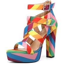 SAMMITOP Womens High Heel Sandals Chunky Block Platform Heels Strappy Gladiator Sexy Open Toe Ankle Strap Dressy Pumps Shoes with Back Zip 4.7 Inches