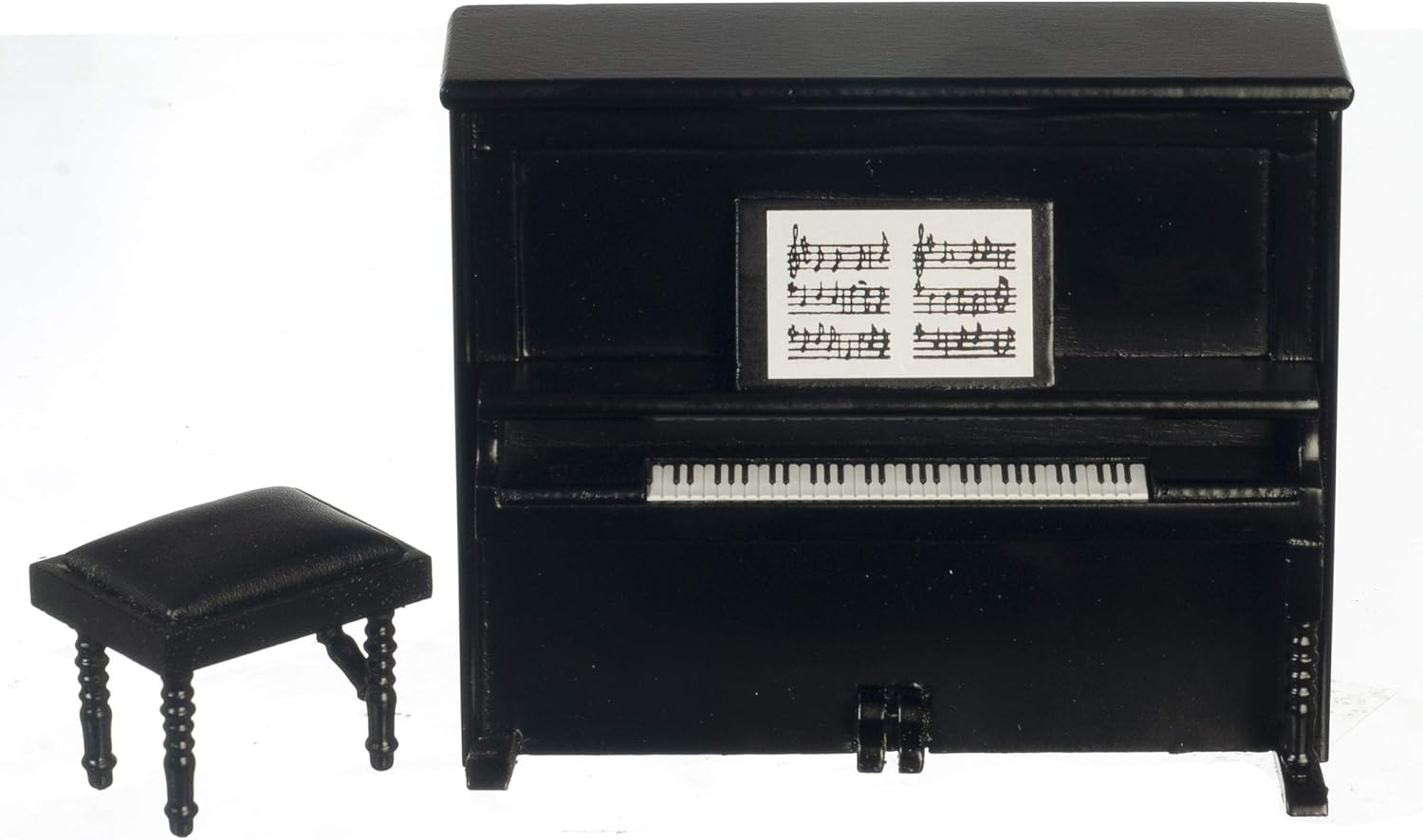 Dolls House Black Upright Piano and Bench Miniature Music Room Furniture