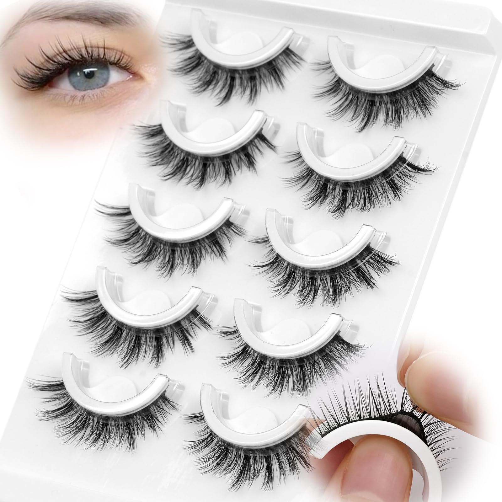 Self Adhesive Lashes False Eyelashes - Update More Stronger 16mm Volume Cat Eye Pre-glued Fake Lashes Press on Lashes Waterproof Gluess Wispy No Glue