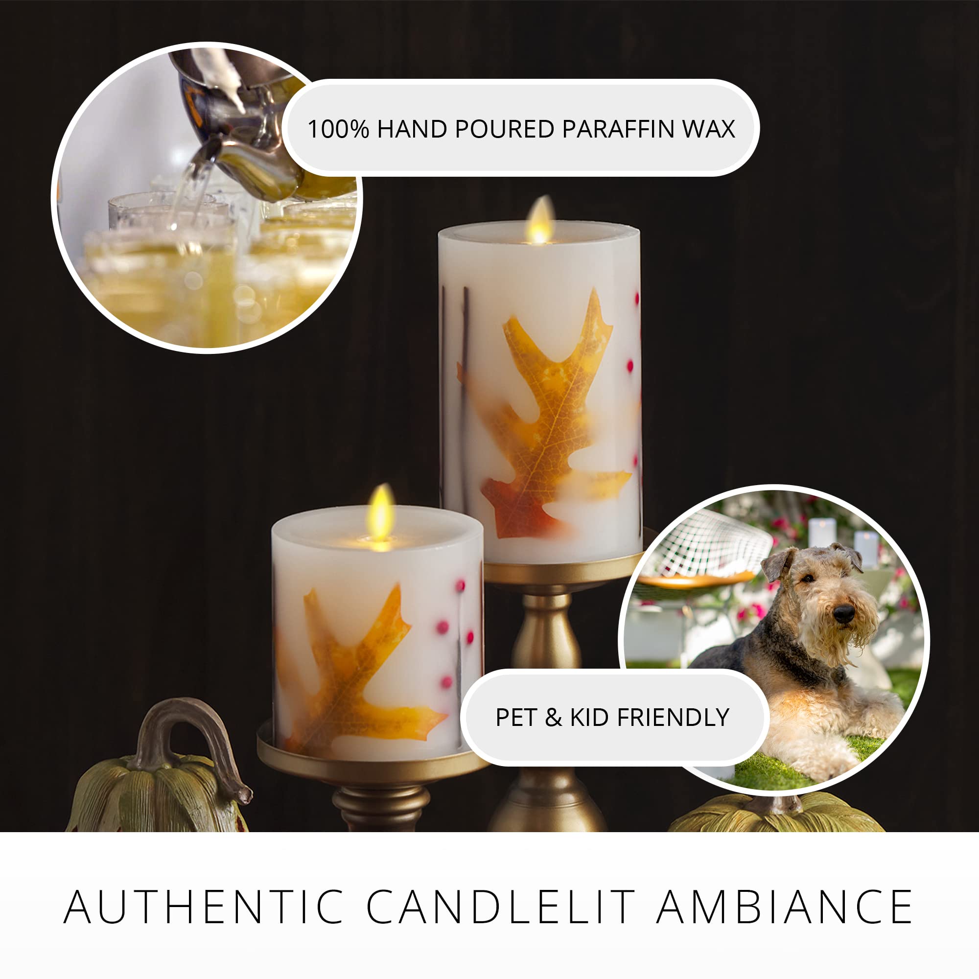 Luminara Candela LED senza fiamma con foglia d'arancio, in vera cera, senza profumo, con bordo incassato, timer (8,9 x 11,4 cm), arancione, rosso