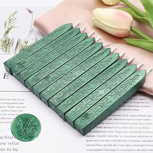 12 varillas de cera de sellado verde pino con mechas, cera de sellado antigua para sello de cera, invitaciones de boda, envoltura de regalos, regalo