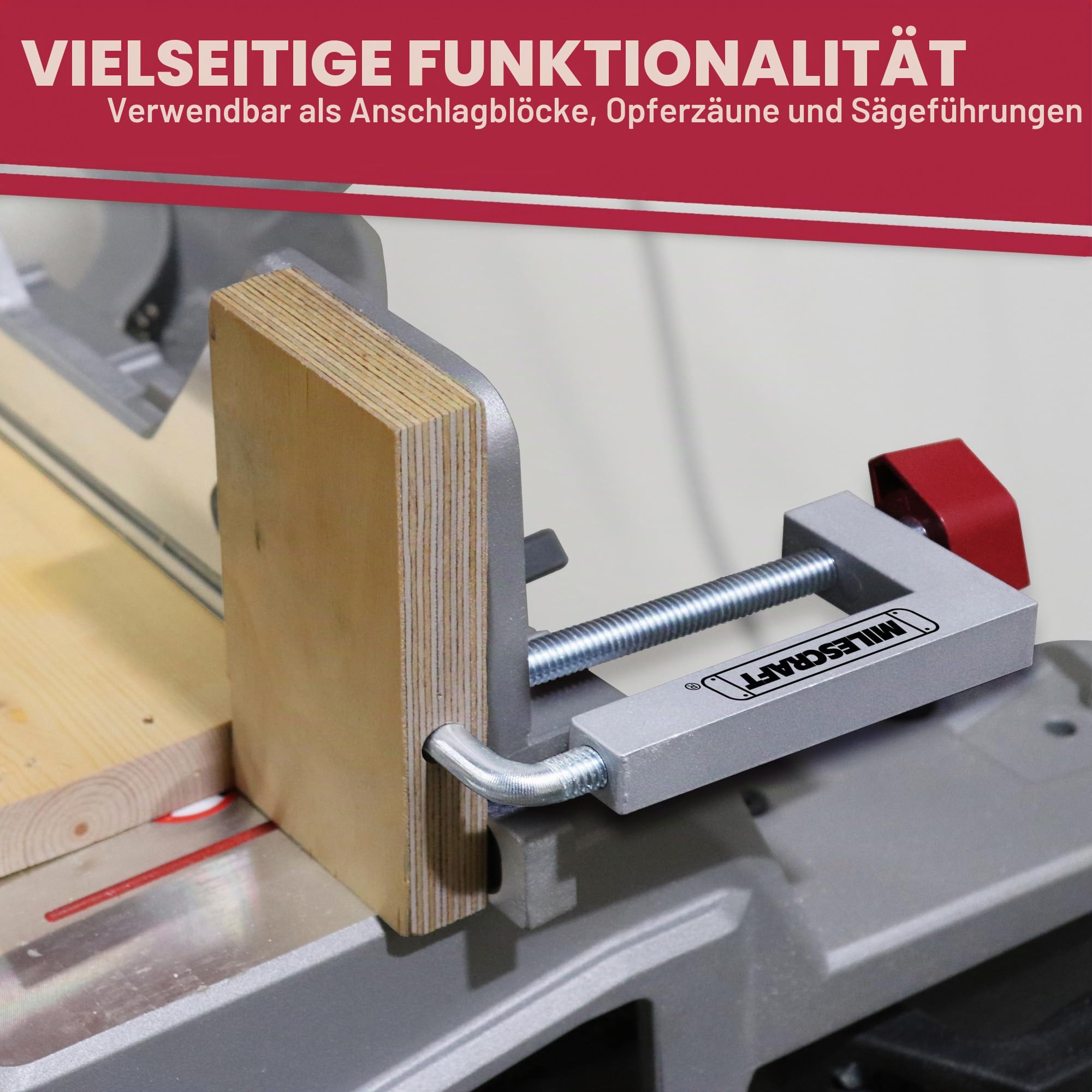 Milescraft 4009 hochweritge und robuste Universal-Anschlagklemmen. Einstellbar und multifunktional für Gehrungssägen, Tischkreissägen, Frästische, Bandsägen, Klemmwinkel und mehr. 2 Pack