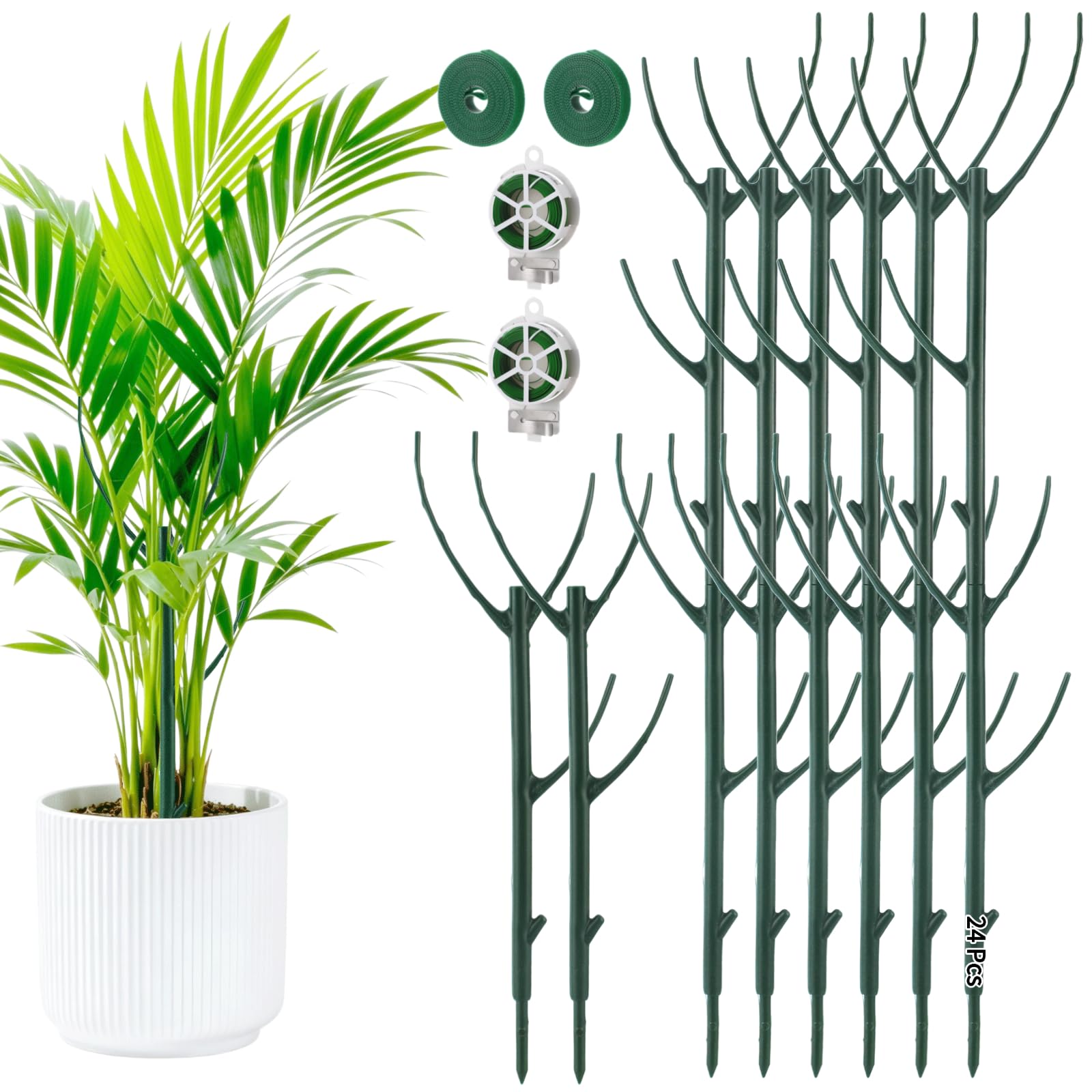 24 tuteurs réglables pour plantes, tiges de support empilables pour pots intérieurs et extérieurs, avec fil de liaison et ruban de fixation en nylon, pour plantes grimpantes, lianes et jardin