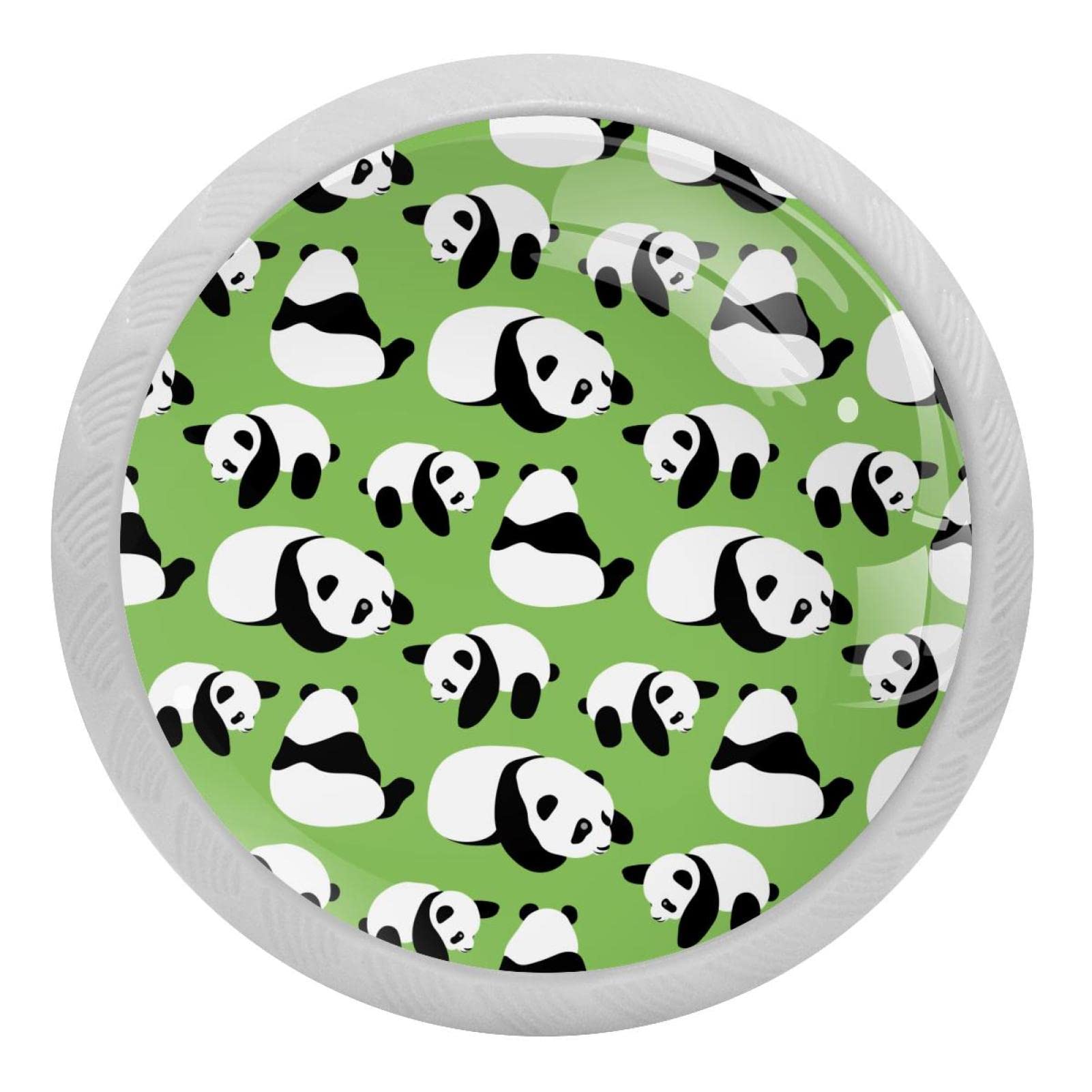 Boutons de placard blancs ronds panda vert fluo pour tiroir de commode et armoire enfant x4