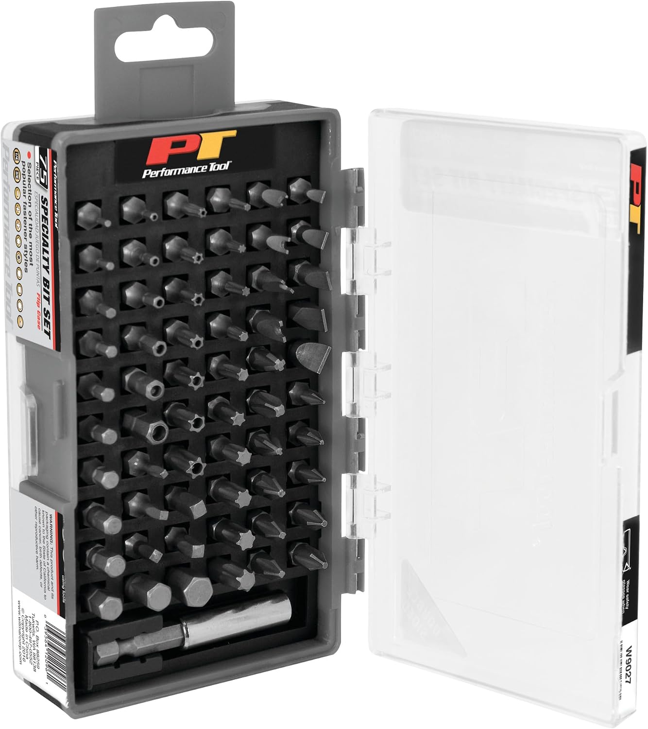 Performance Tool W9027 75-Piece Specialty Bit Driver Set with Multiple Fastener Styles for Most Common Jobs and Convenient Flip Case