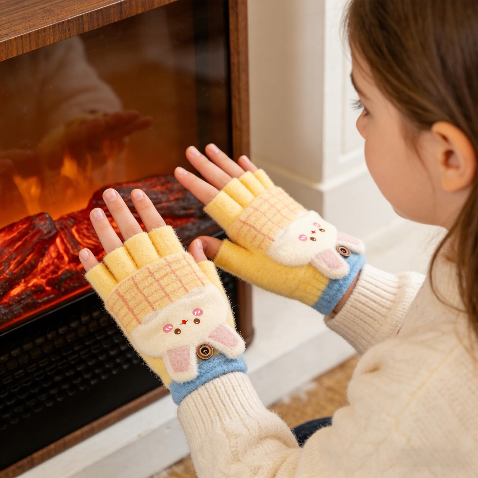TAGVO Guantes Sin Dedos para Niños, Guantes sin dedos convertibles Flip Top, Guantes Táctiles Térmicos con Forro Suave, Multifuncional Elástico Guantes de Invierno para niños y niñas 7 a 13 Años