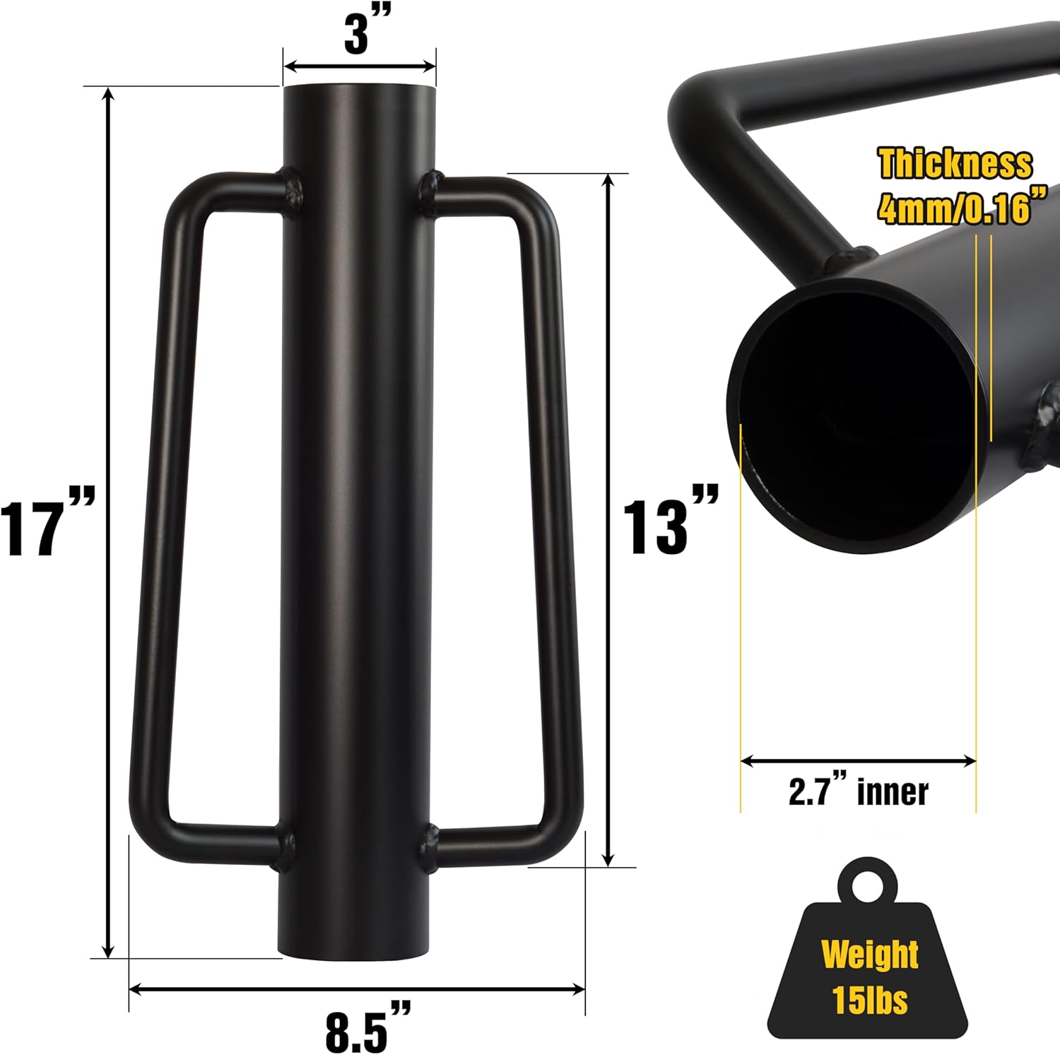 LADECH Fence Post Driver, Heavy Duty Hand Post Pounder with Handle - Use for Metal U Posts, T Posts, Garden Fence (15 Lbs)