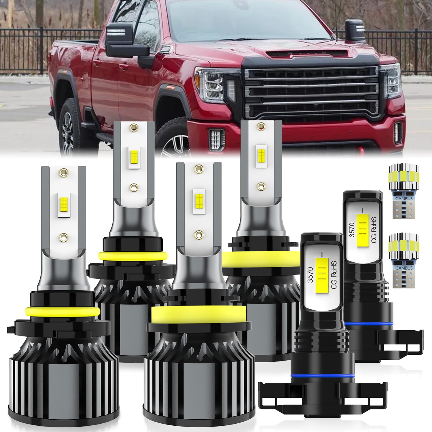 For GMC Sierra 2500 3500 2007-2014 &amp; 2017-2020 light Bulbs, Hi-Lo Dual Beam Fog Light Bulb License Plate Light Combo, Plug-and-Play Installation, 8 Pack