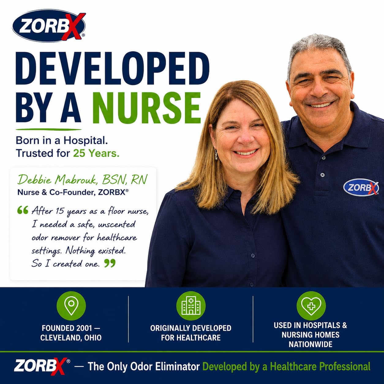 ZORBX Eliminador de olores sin perfume para olores fuertes, 16 onzas + 128 onzas, utilizado en hospitales e instalaciones sanitarias, fórmula avanzada de confianza, spray removedor de olores de acción