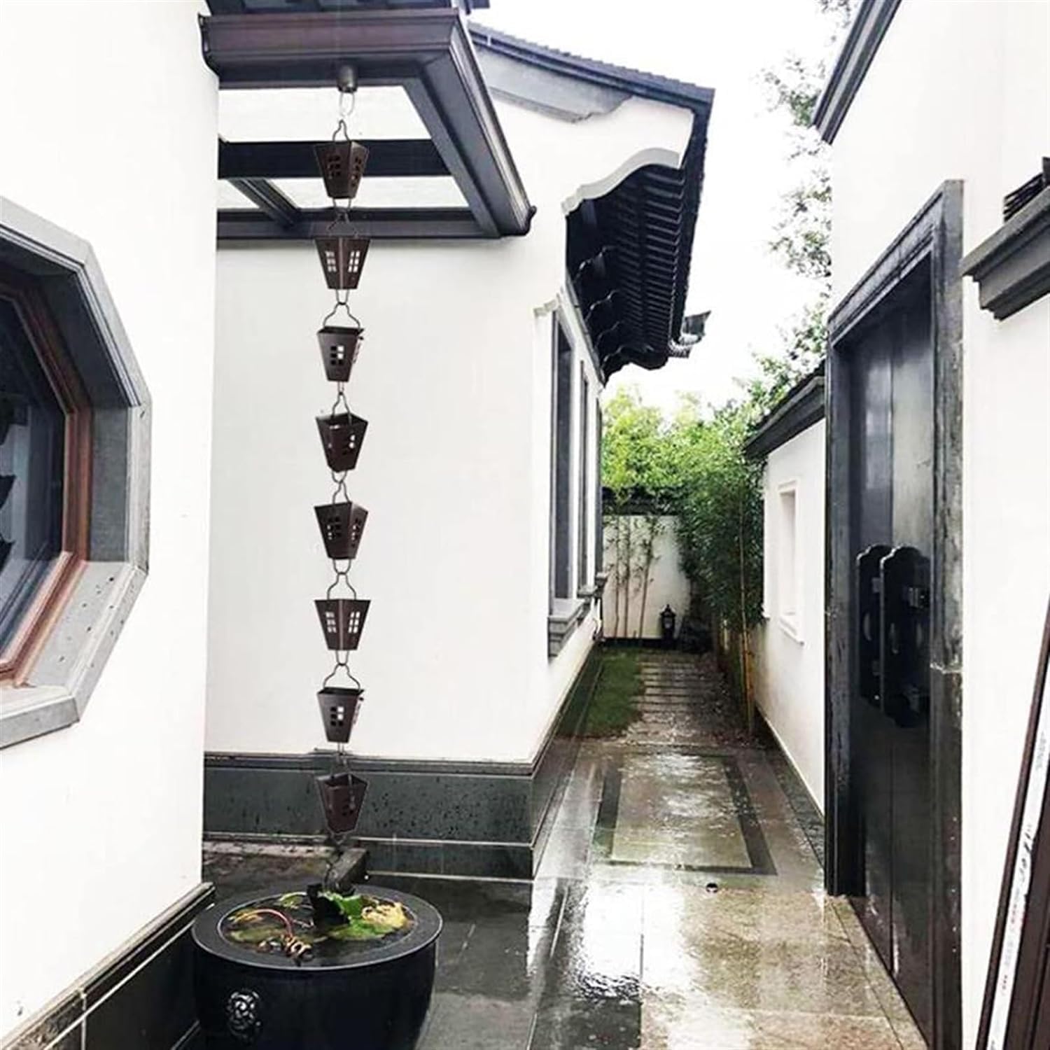 Rynna spustowa Łańcuch deszczowy Dzwonek deszczowy/rozłącznik kolektora, Drenaż krajobrazowy z patio ogrodowego ((Style 1,3m/10ft)