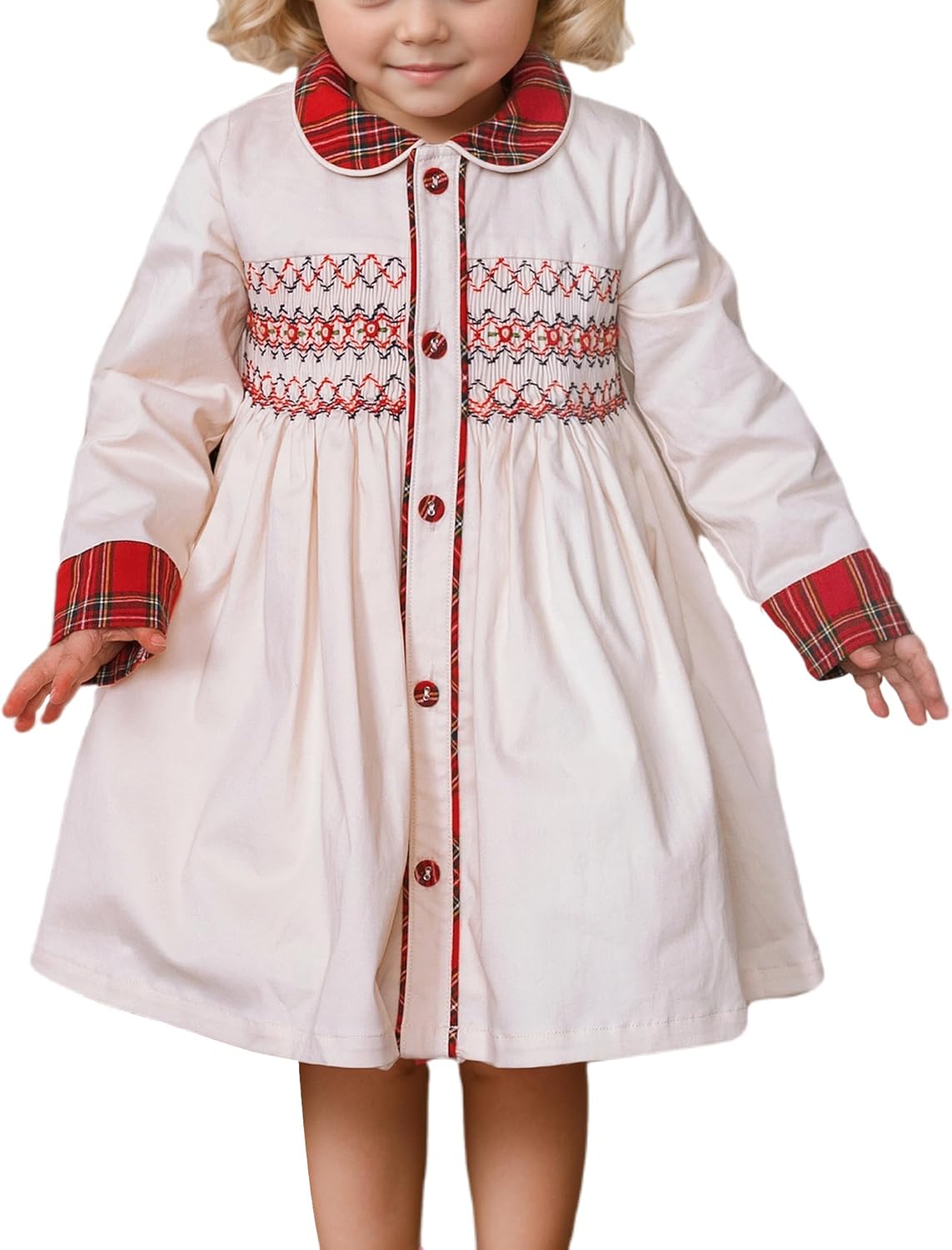 Toddler Smocked Dress Baby Girls' Clothing Long Sleeve Fall Dresses Family Matching Easter Clothes for Birthday Holiday